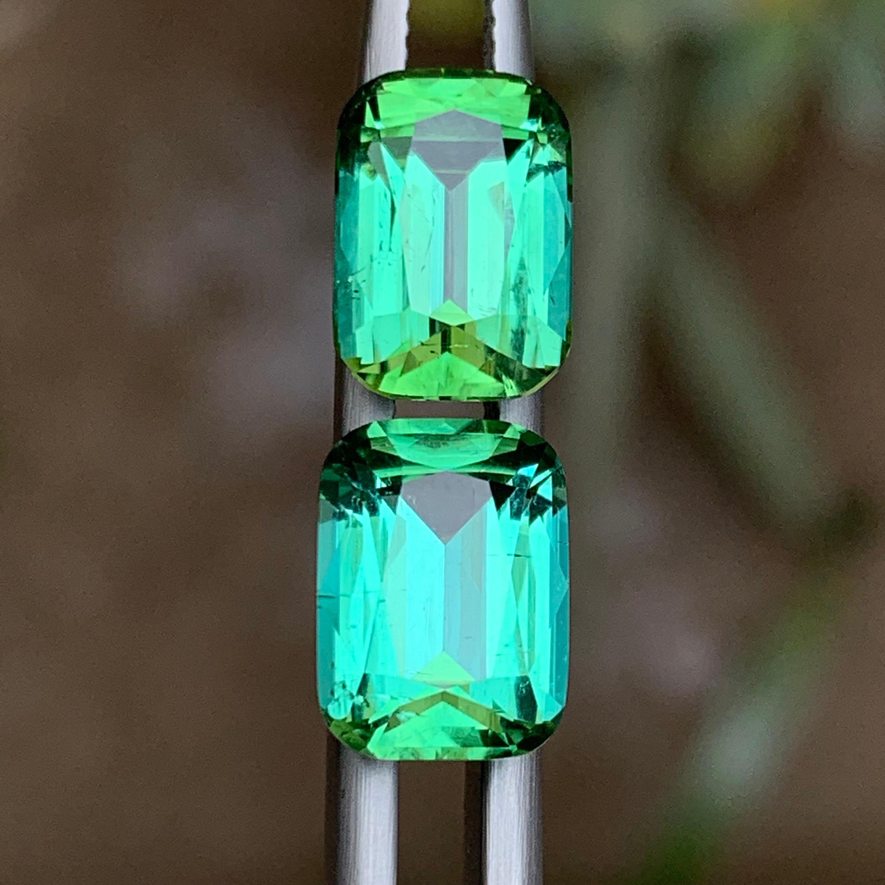 Contemporain Bluish Green Tourmaline 6.50 Ct Cushion Cut Natural Loose Gemstone Set Earrings en vente