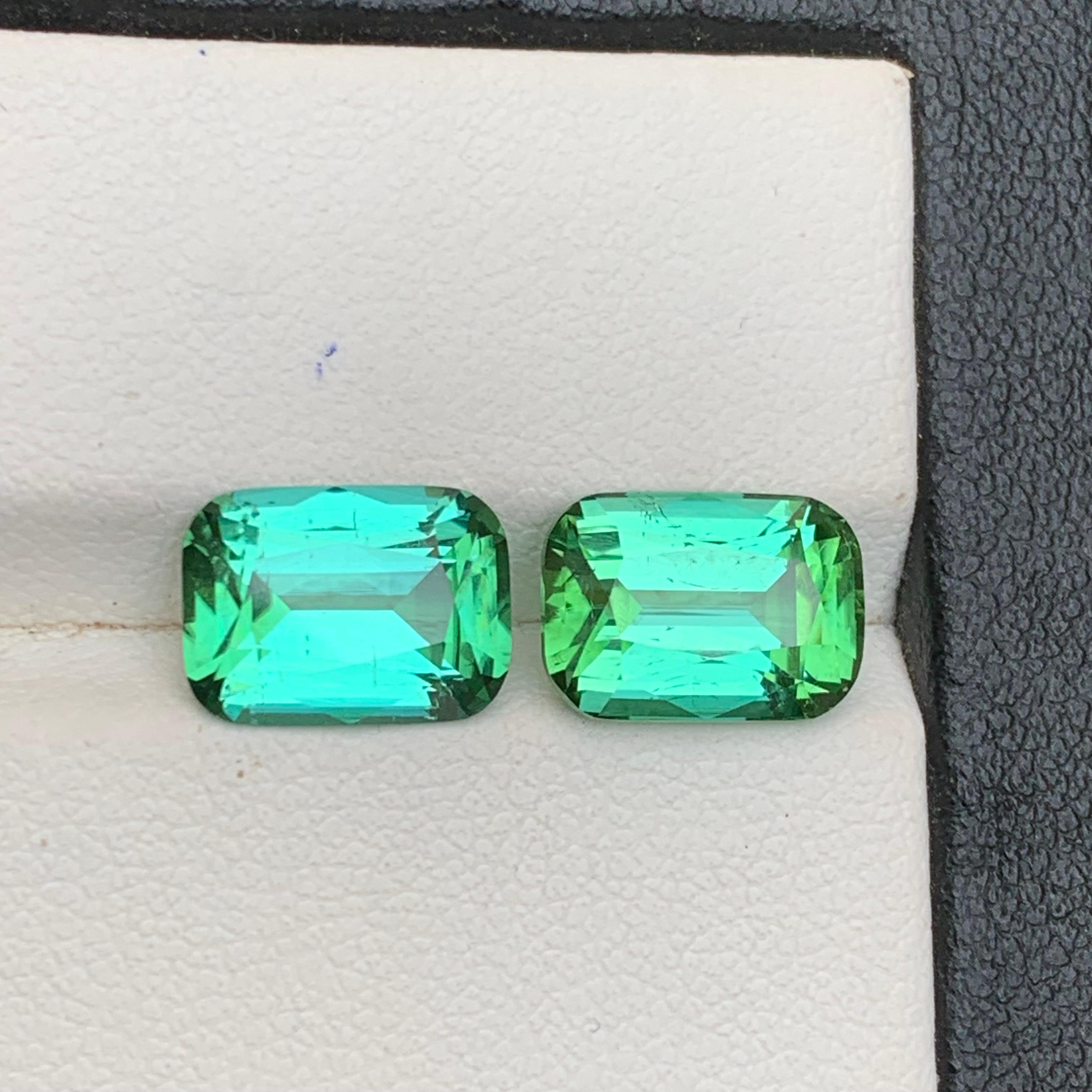 Bluish Green Tourmaline 6.50 Ct Cushion Cut Natural Loose Gemstone Set Earrings Neuf - En vente à Peshawar, PK