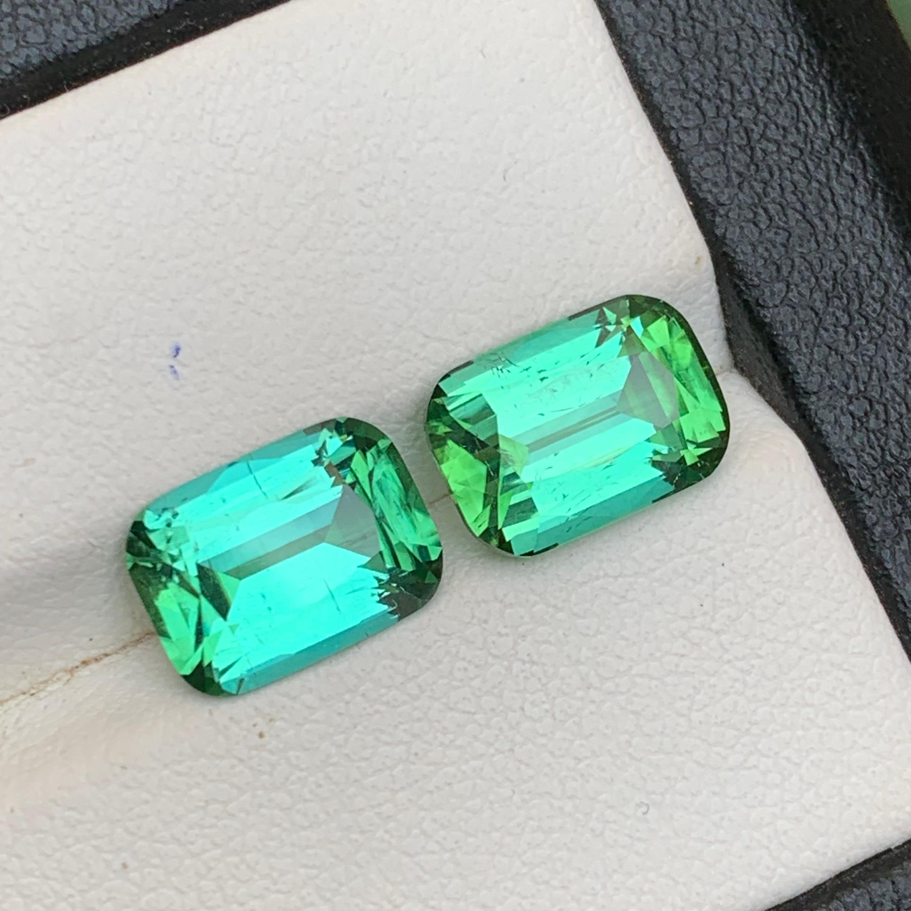 Bluish Green Tourmaline 6.50 Ct Cushion Cut Natural Loose Gemstone Set Earrings Unisexe en vente