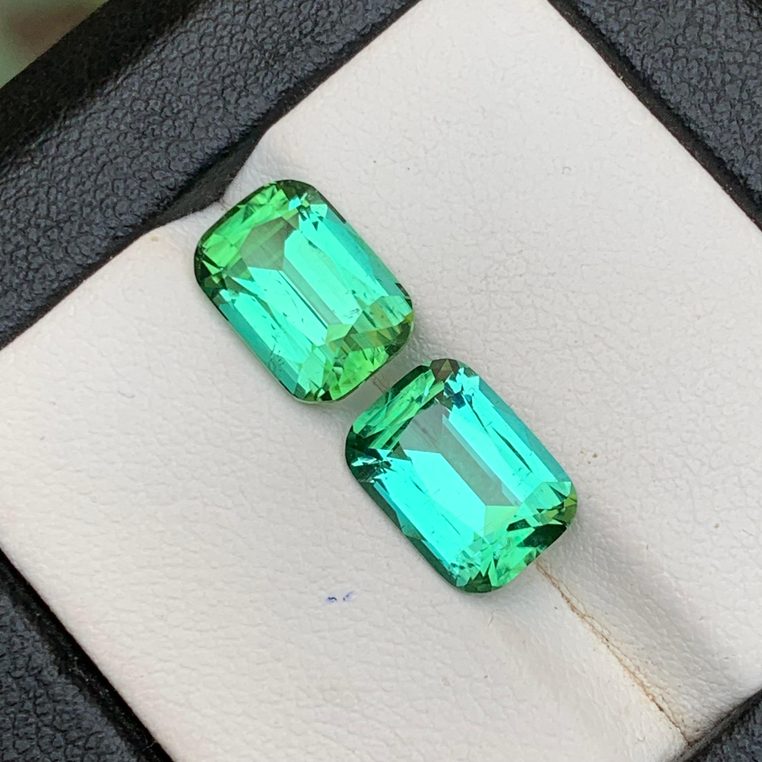 Bluish Green Tourmaline 6.50 Ct Cushion Cut Natural Loose Gemstone Set Earrings en vente 1