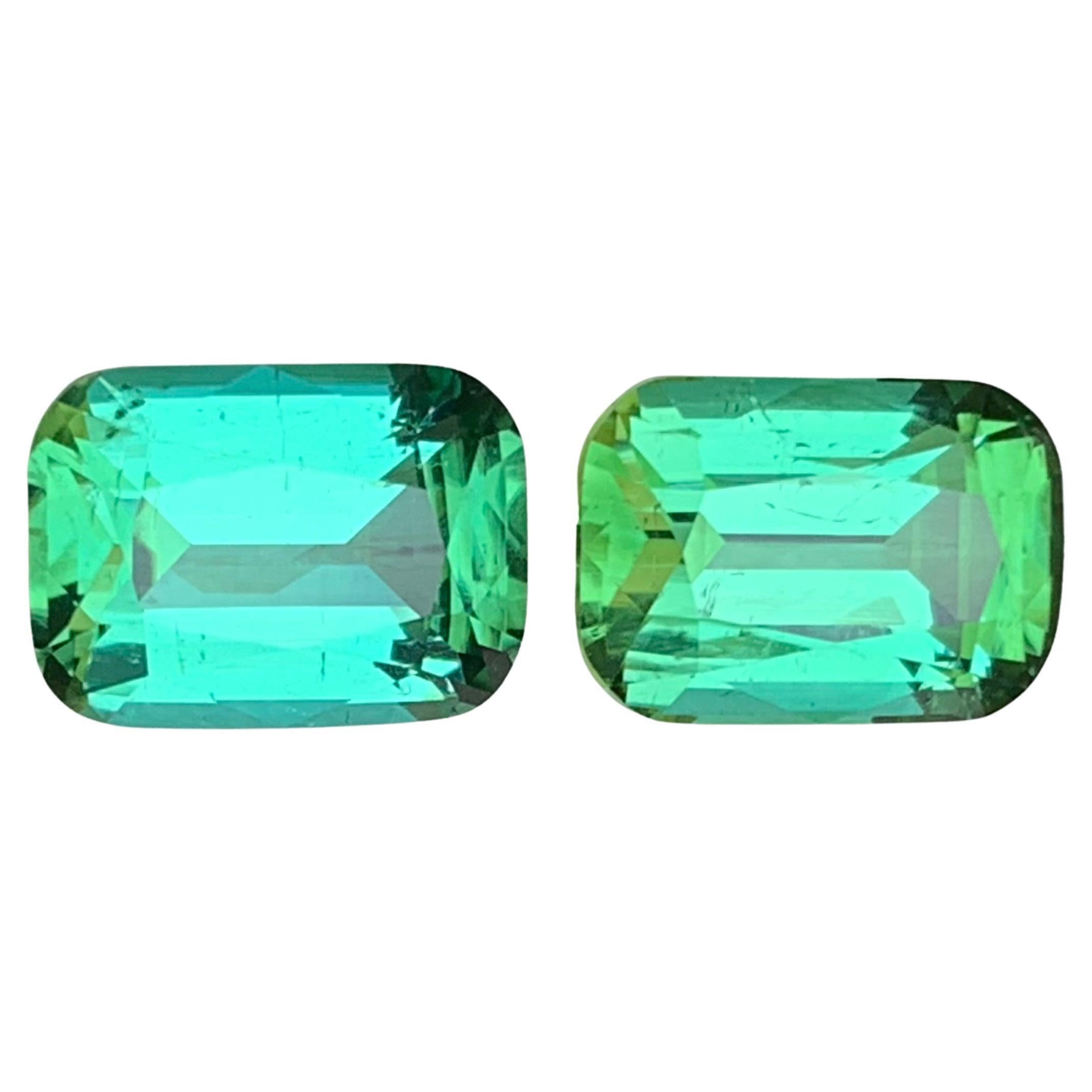 Bluish Green Tourmaline 6.50 Ct Cushion Cut Natural Loose Gemstone Set Earrings