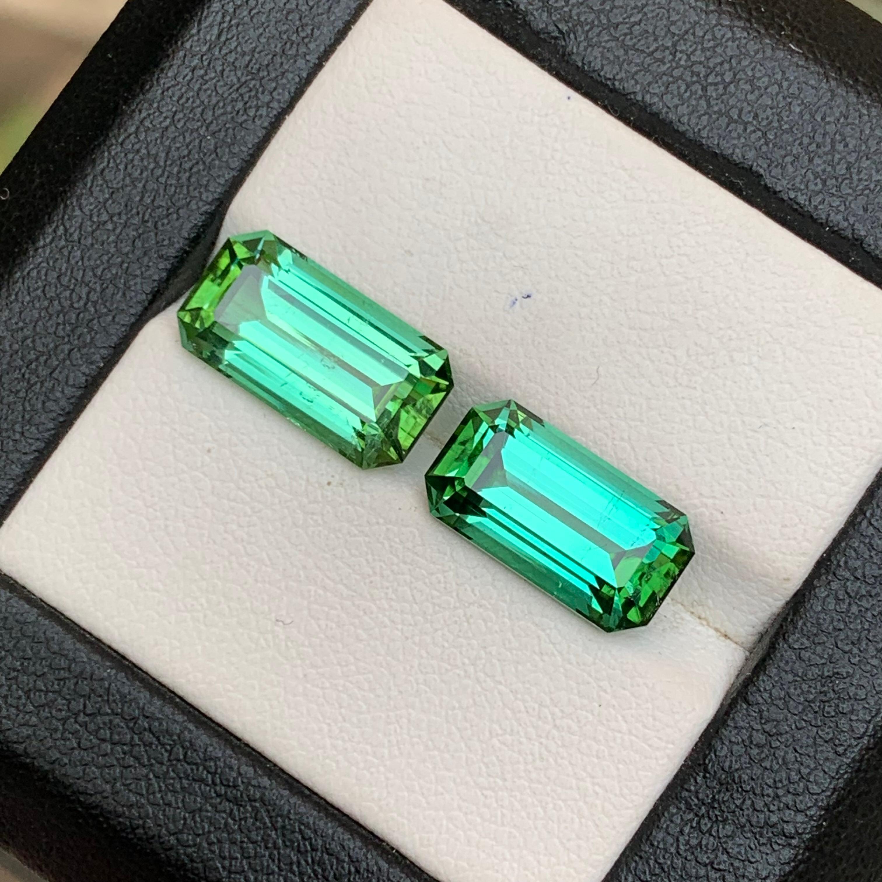 Blaugrüner Turmalin 9,47 Karat Smaragdschliff Natürliche Lose Edelsteine Set im Angebot 7