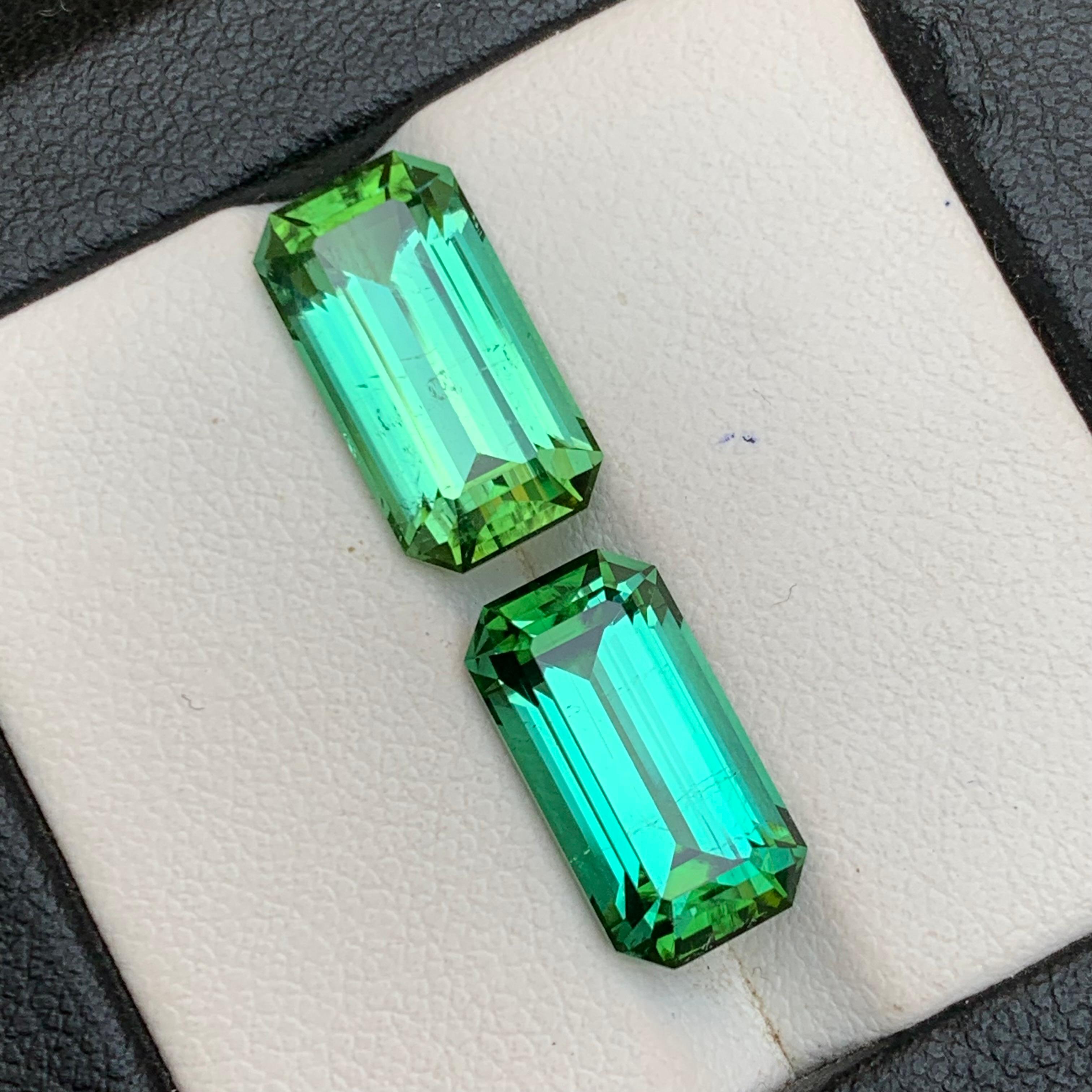 Blaugrüner Turmalin 9,47 Karat Smaragdschliff Natürliche Lose Edelsteine Set (Zeitgenössisch) im Angebot