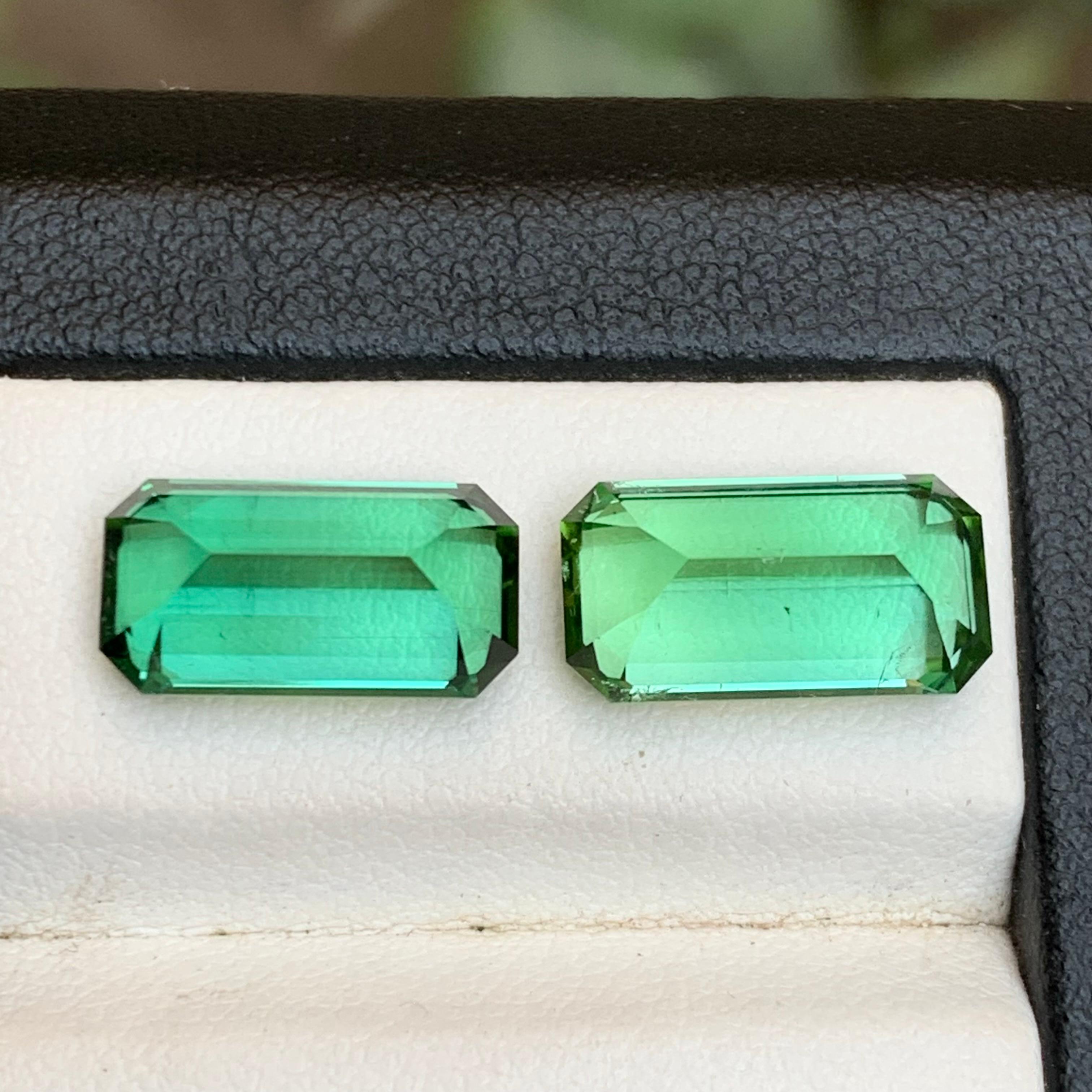 Blaugrüner Turmalin 9,47 Karat Smaragdschliff Natürliche Lose Edelsteine Set im Angebot 1