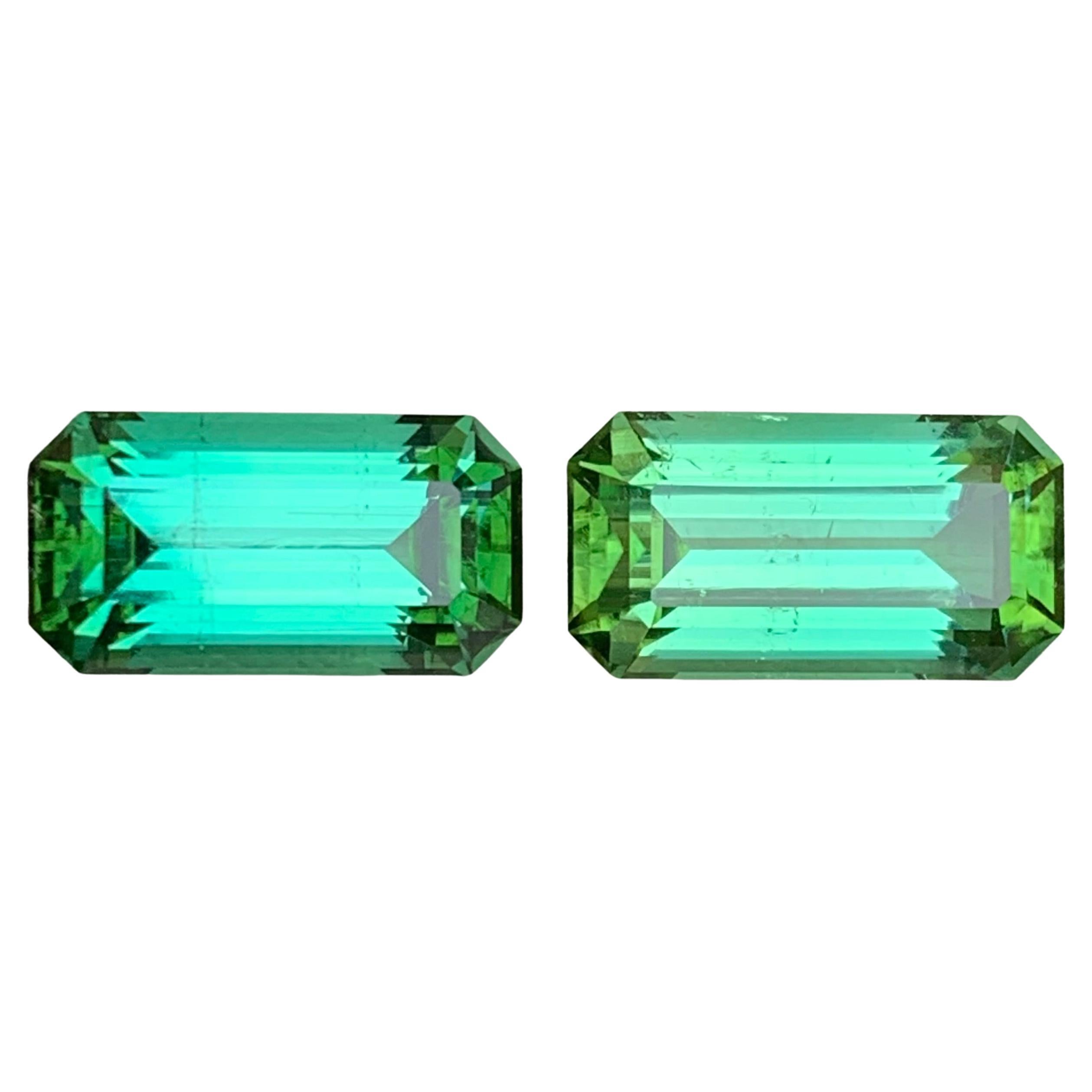 Bluish Green Tourmaline 9.47 Carat Emerald Cut Natural Loose Gemstones Set