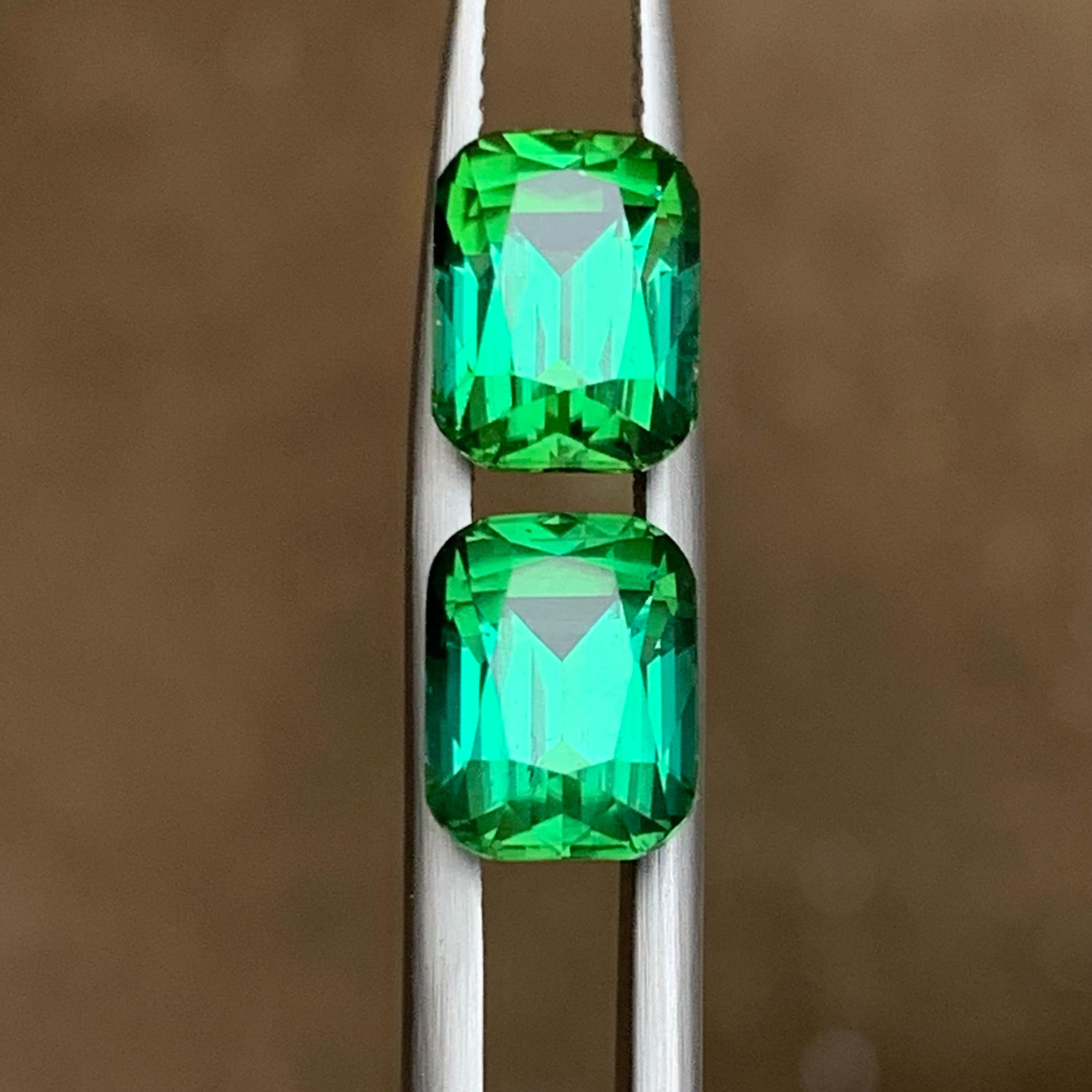 Bluish Green Tourmaline Pair 6.67 Ct Cushion Cut Natural Loose Gemstone-Earrings in vendita 5