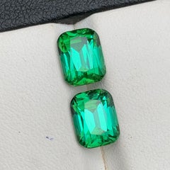Bluish Green Tourmaline Pair 6.67 Ct Cushion Cut Natural Loose Gemstone-Earrings