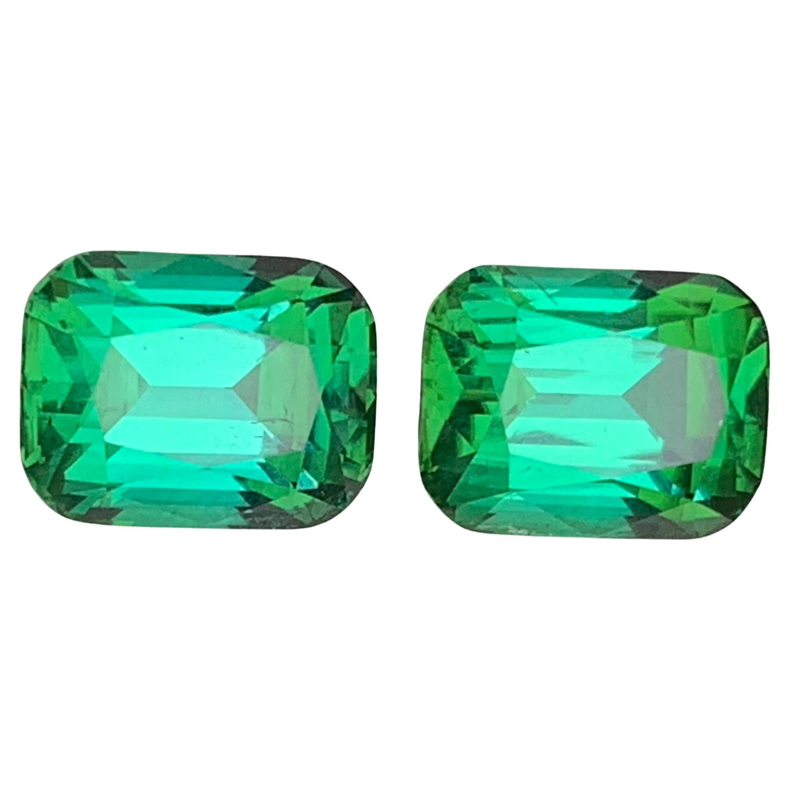 Bluish Green Tourmaline Pair 6.67 Ct Cushion Cut Natural Loose Gemstone-Earrings