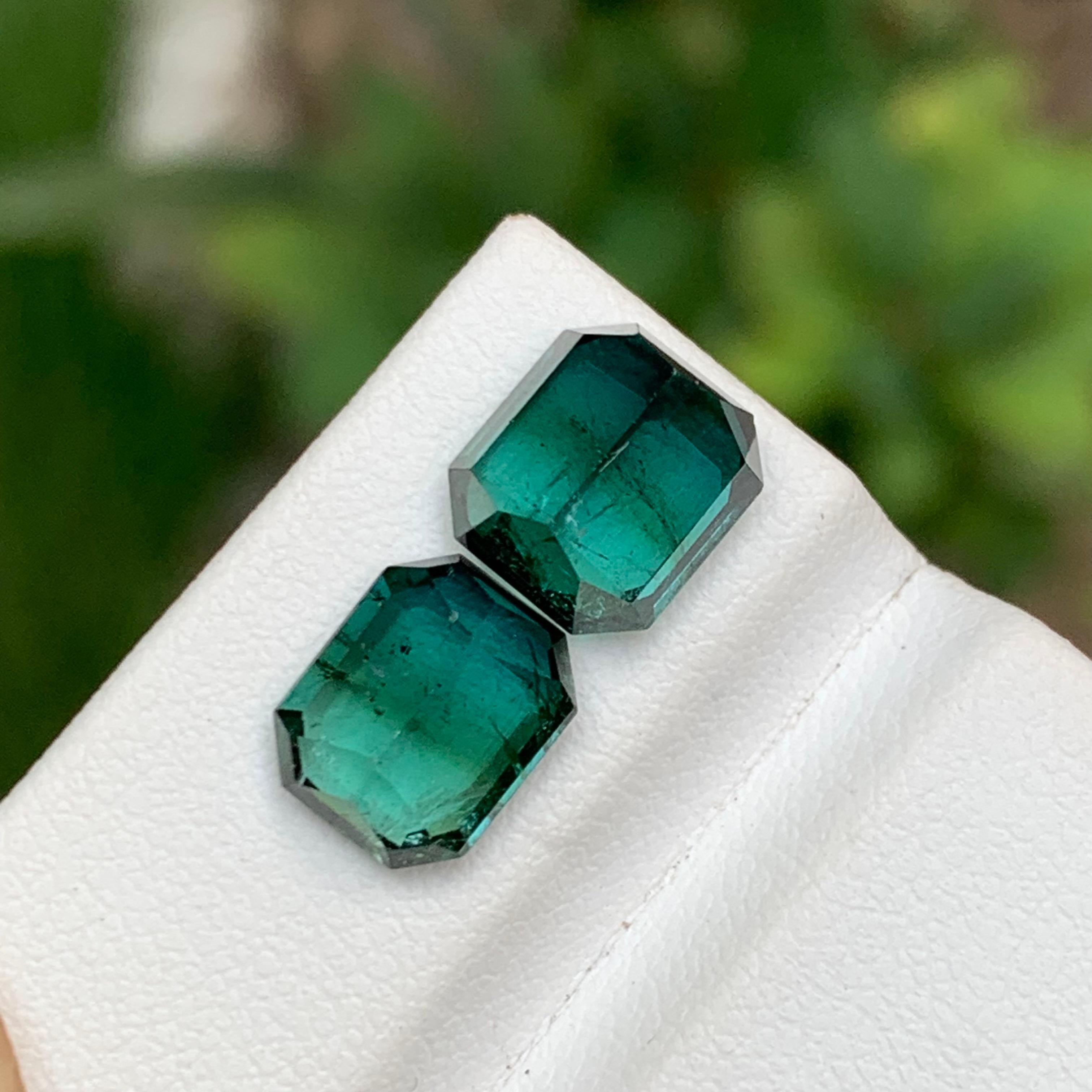 Pierre précieuse tourmaline naturelle bicolore vert bleuté taille émeraude 6,35 carats  Joaillerie Neuf - En vente à Peshawar, PK