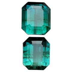 Bläulich grüner zweifarbiger natürlicher Turmalin Edelstein 6,35 ct Smaragdschliff  Schmuck