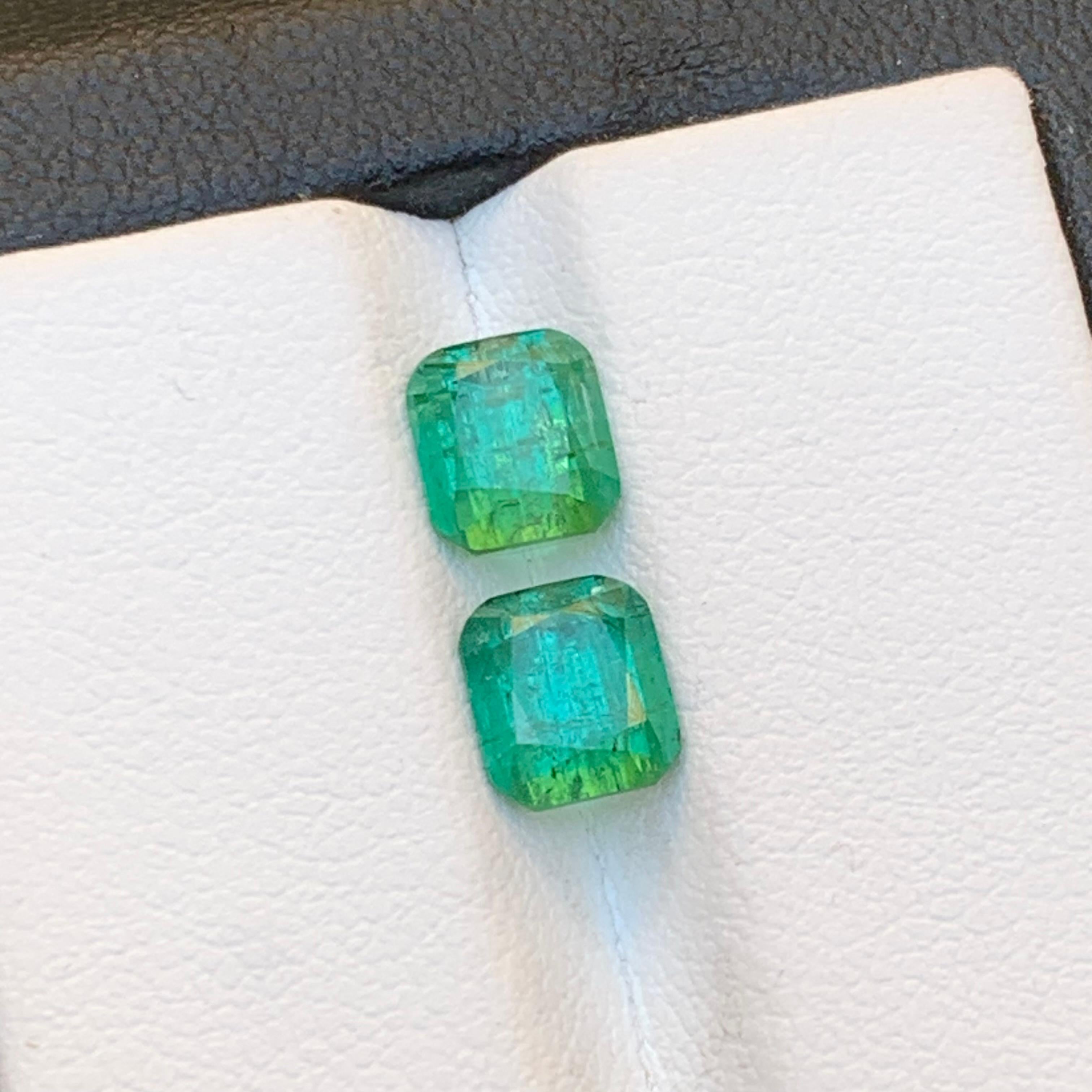 Contemporary Bluish Hue Green Natural Tourmaline Earring Loose Gemstones Pair 3.05 Ct-Jewelry For Sale