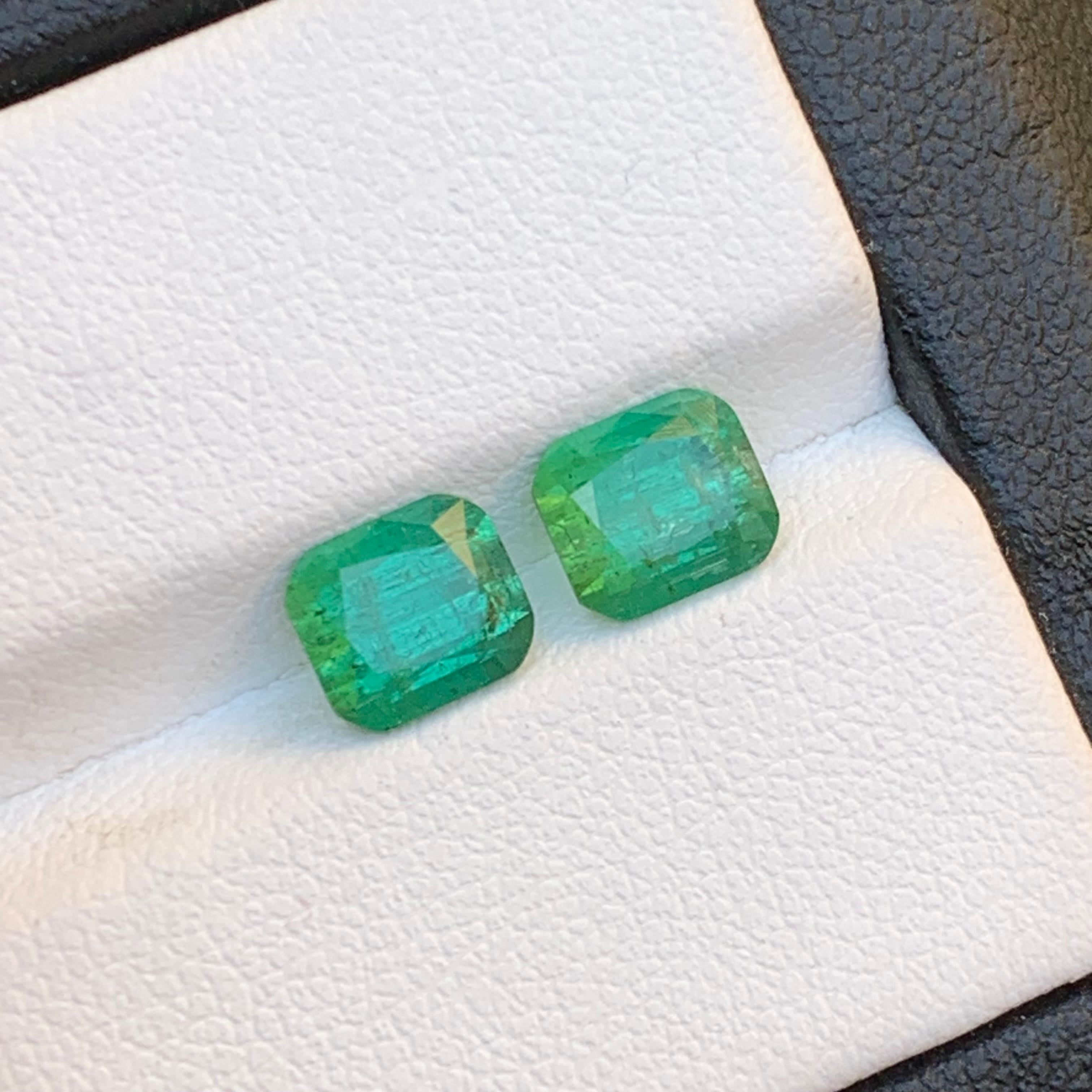 Cushion Cut Bluish Hue Green Natural Tourmaline Earring Loose Gemstones Pair 3.05 Ct-Jewelry For Sale