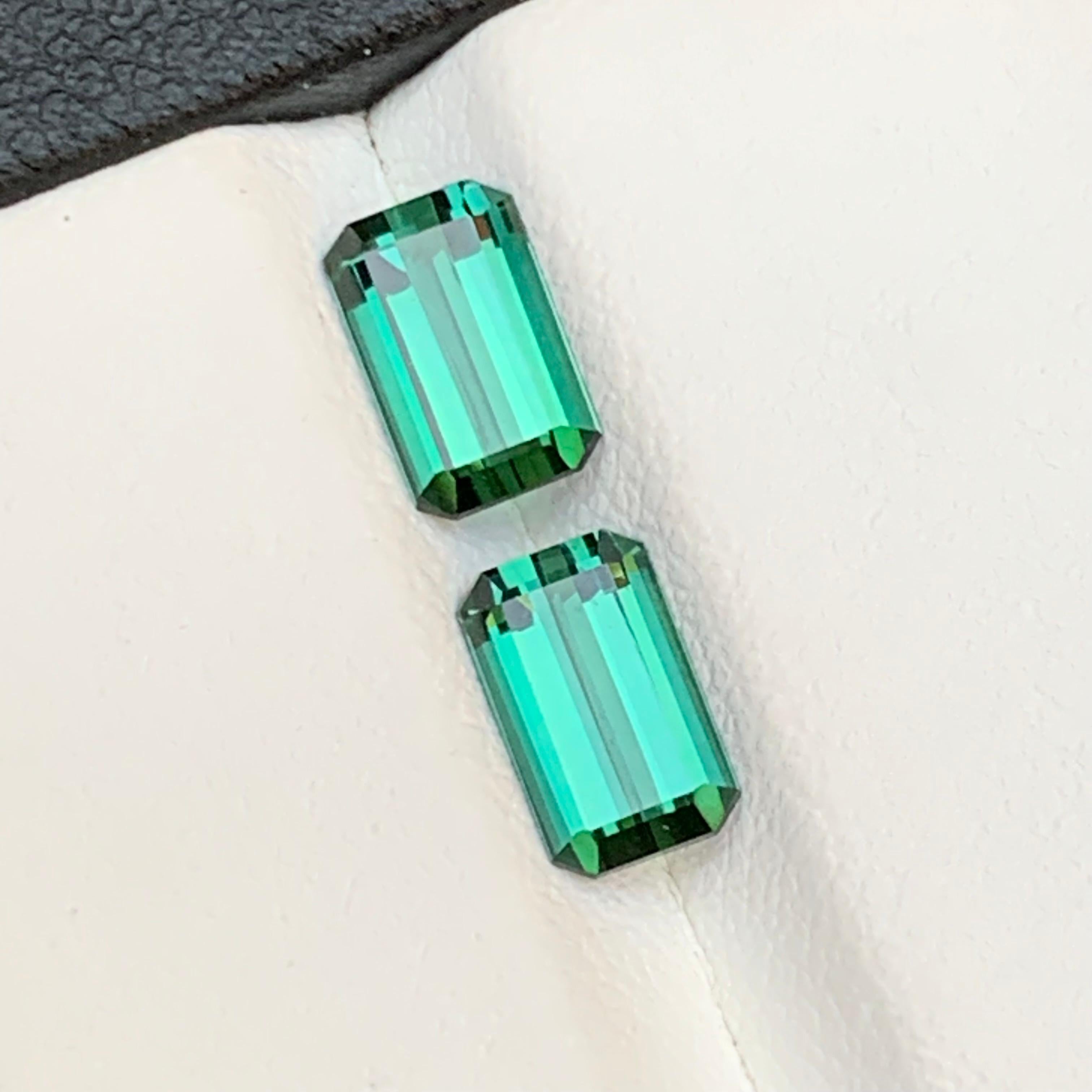Emerald Cut Bluish Hue Green Natural Tourmaline Loose Gemstones near to Pair 2.60 Ct-Jewelry For Sale