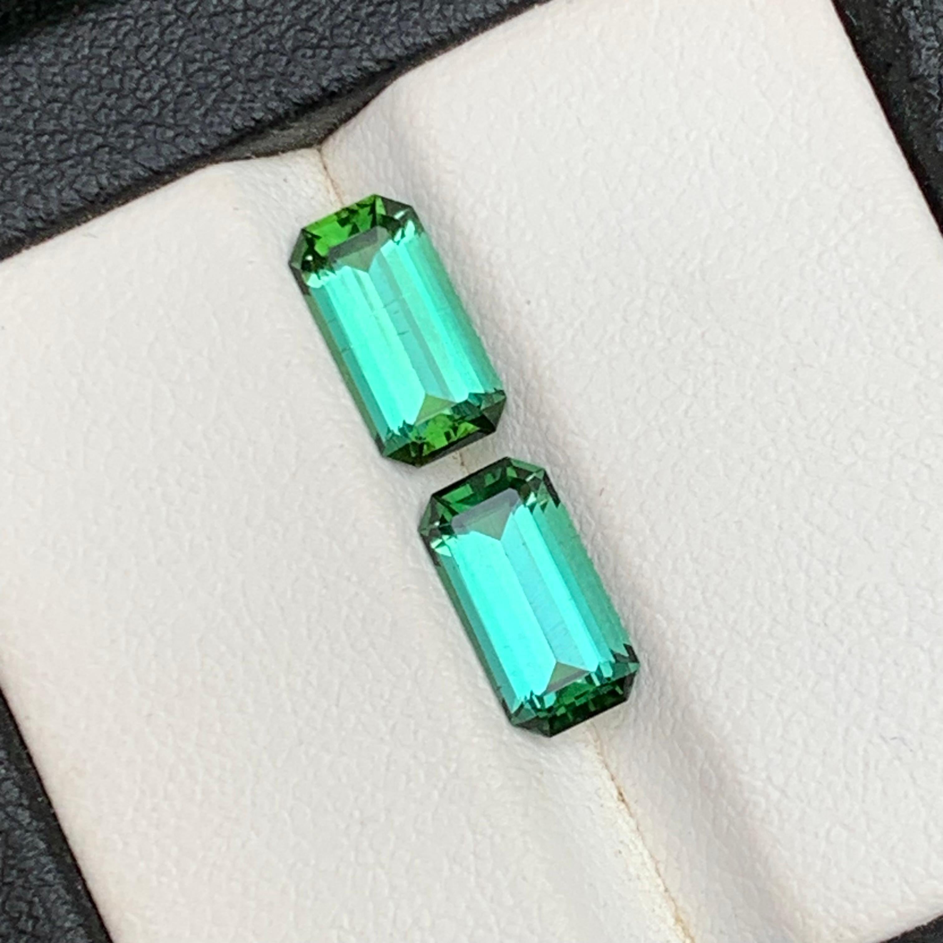 Tourmaline verte bleuâtre 2.8 ct Naturelle Paire de pierres précieuses pour boucles d'oreilles en vente 2
