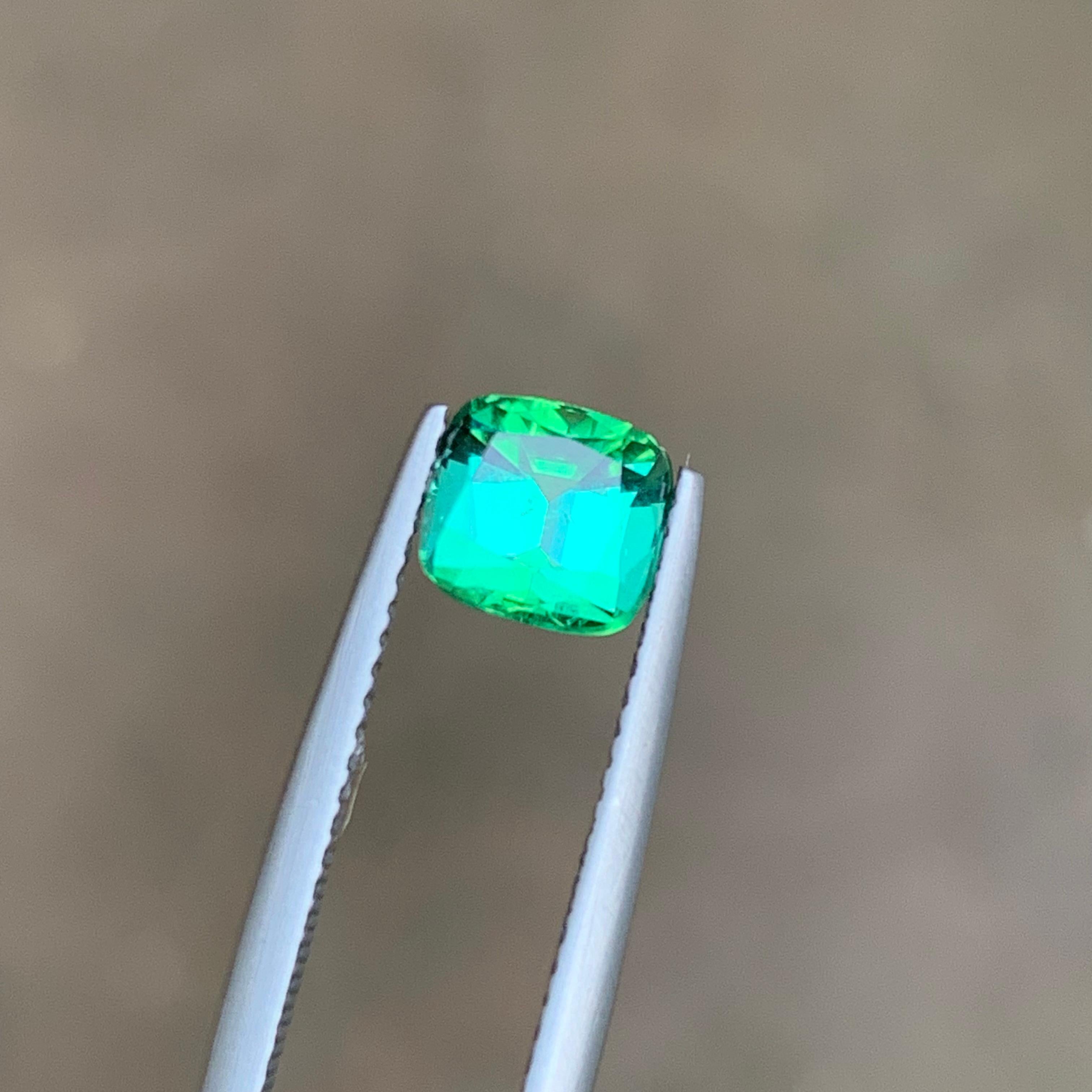 Bague en tourmaline naturelle vert lagon bleuté taille coussin de 1,40 carat en vente 5