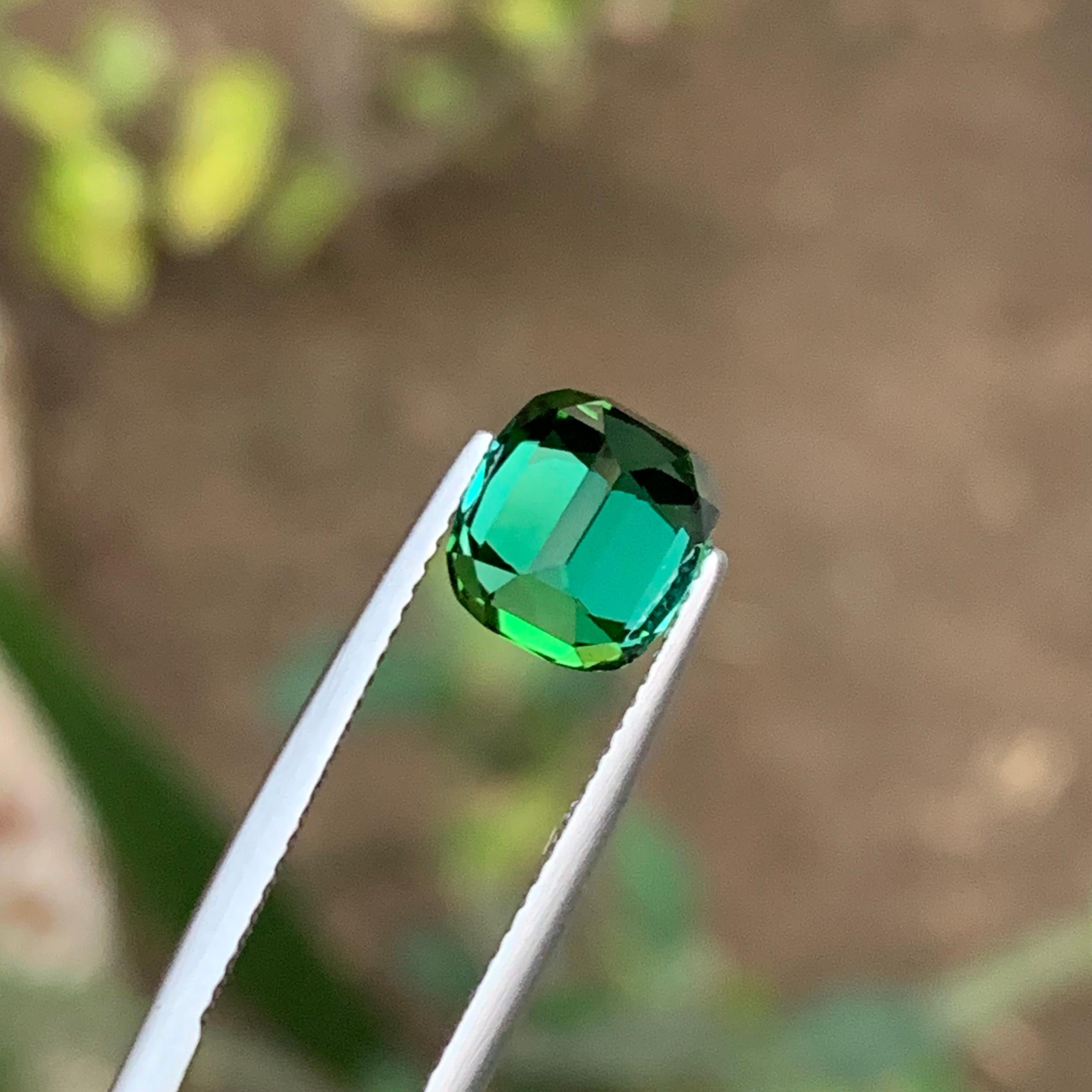 Bluish Lagoon Green Natural Tourmaline Ring Loose Gemstone 3.30 Ct Cushion Cut For Sale 3