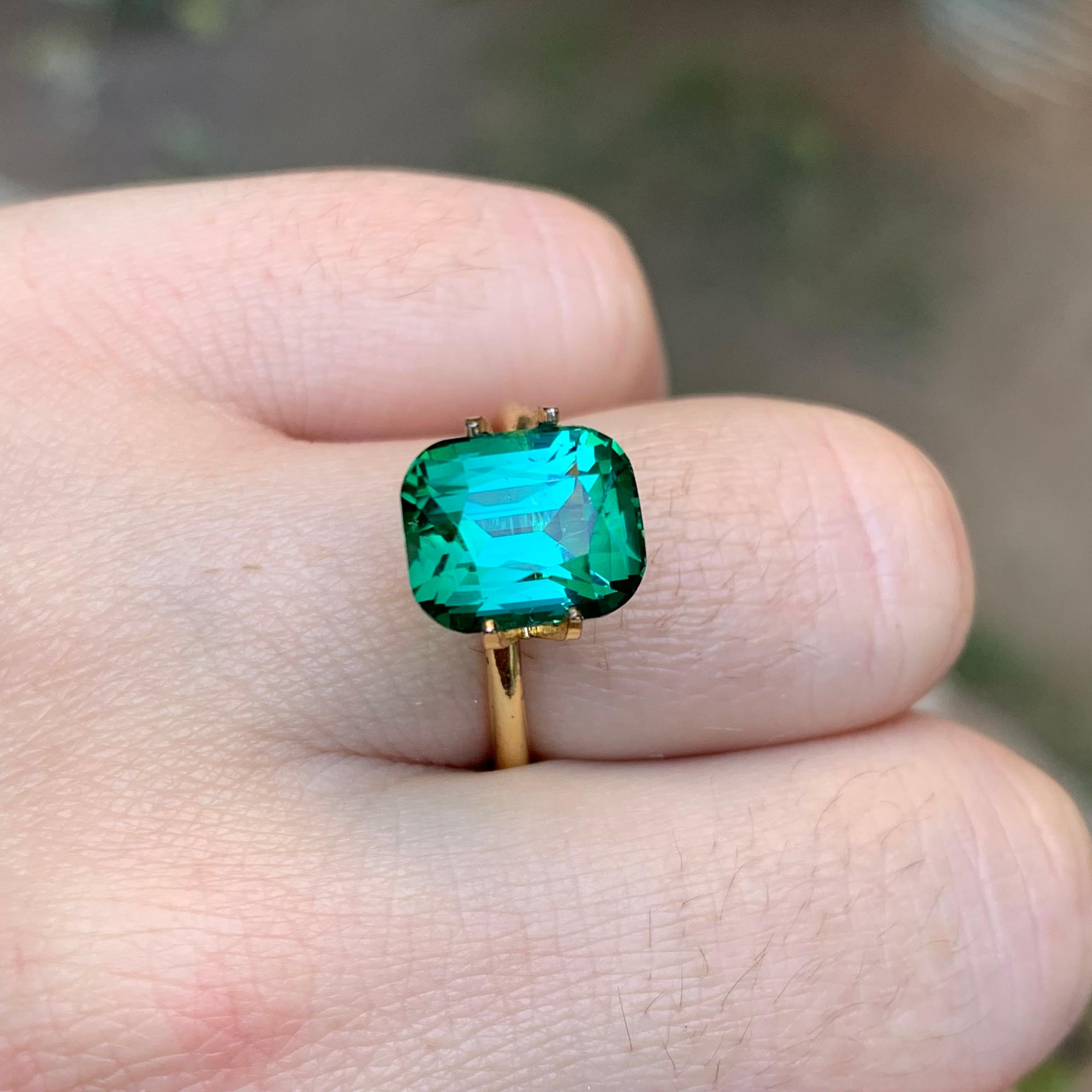 Blauer Lagunengrüner Turmalin 4,75 Karat Cushion-Schliff Natürlicher Loser Edelstein Ring im Angebot 4