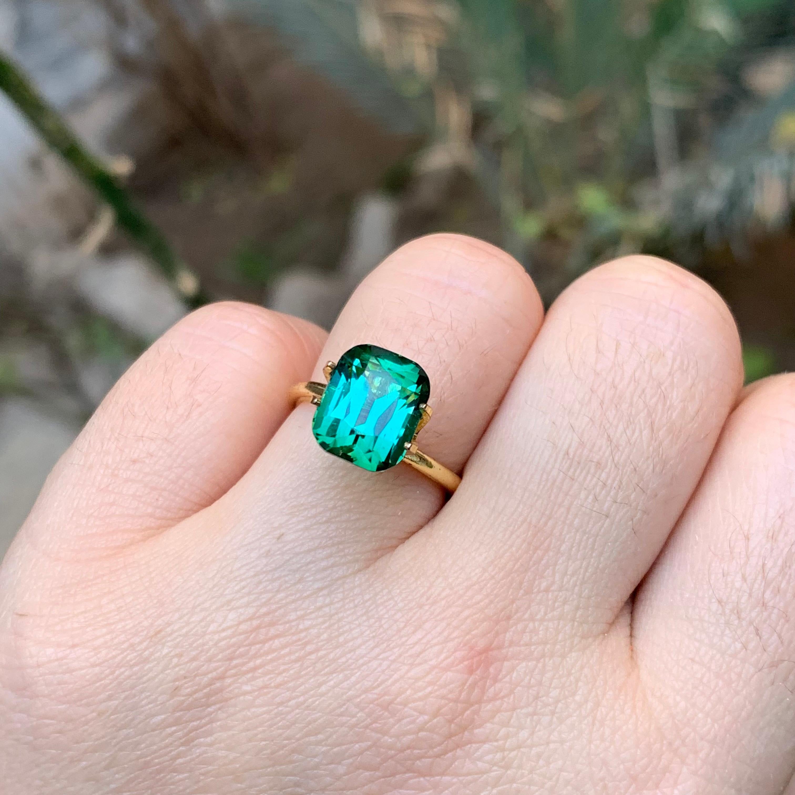 Blauer Lagunengrüner Turmalin 4,75 Karat Cushion-Schliff Natürlicher Loser Edelstein Ring im Angebot 6