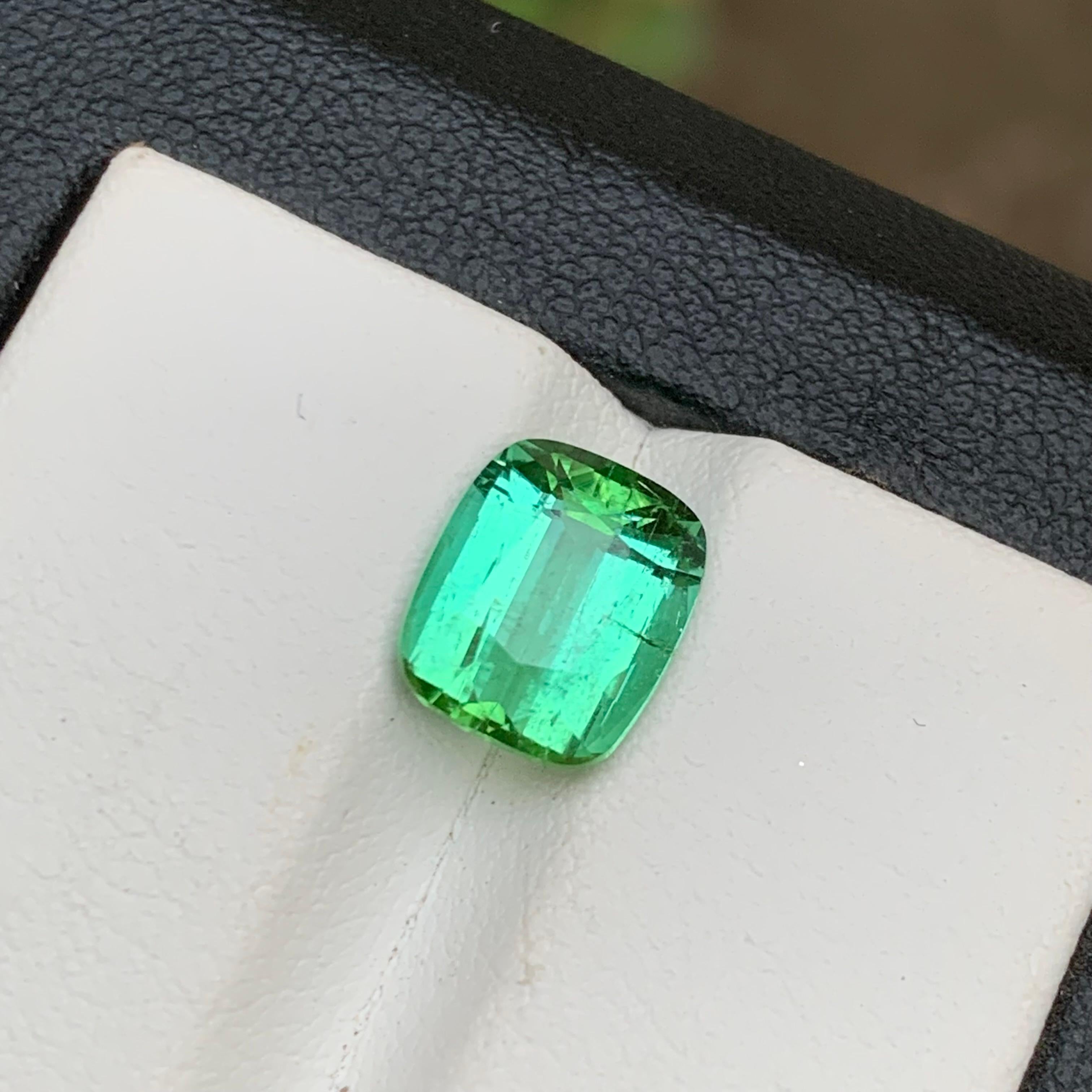 Bluish Mint Green Natural Tourmaline Ring Gemstone 2.90 Ct Cushion Cut-Jewelry For Sale 6