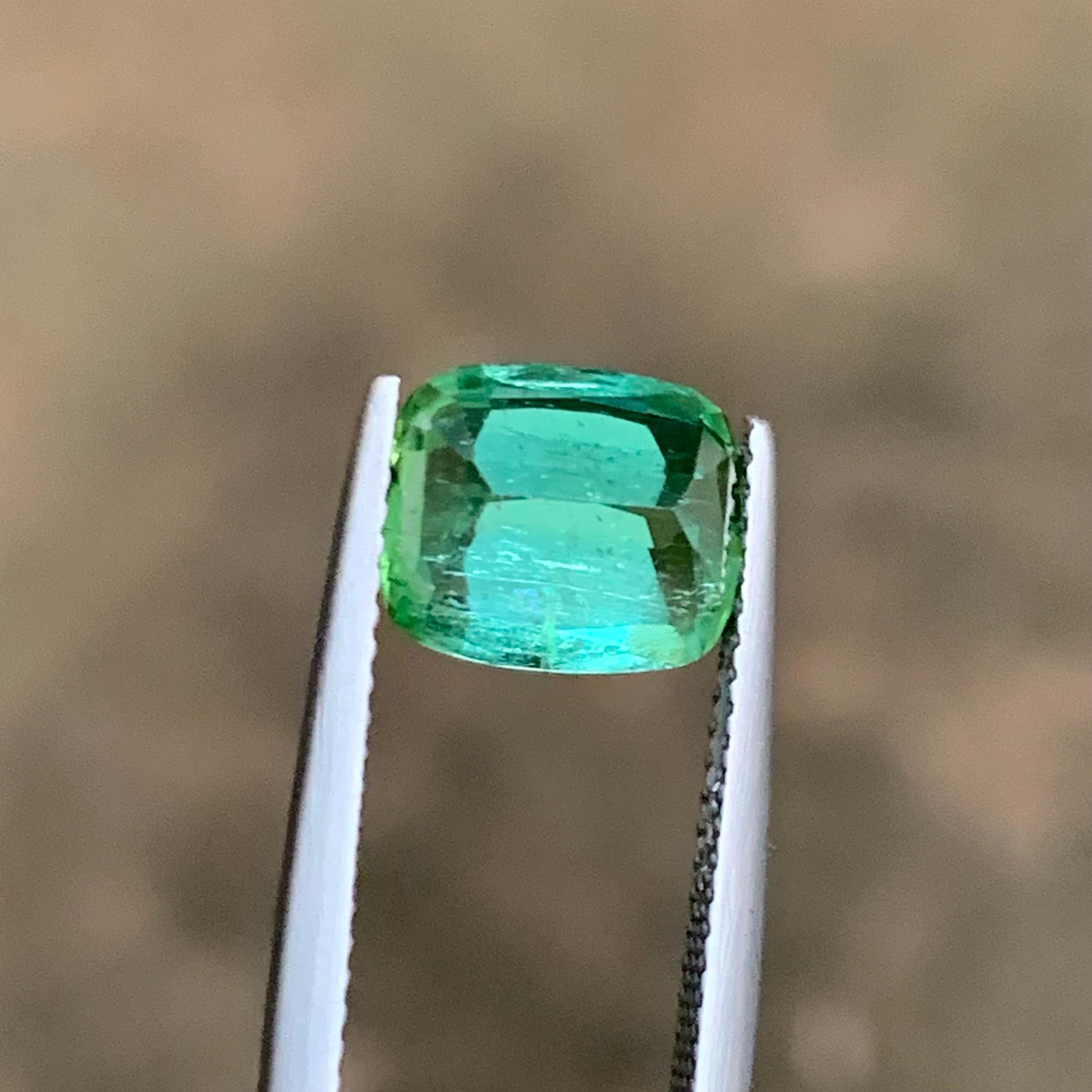 Contemporary Bluish Mint Green Natural Tourmaline Ring Gemstone 2.90 Ct Cushion Cut-Jewelry For Sale