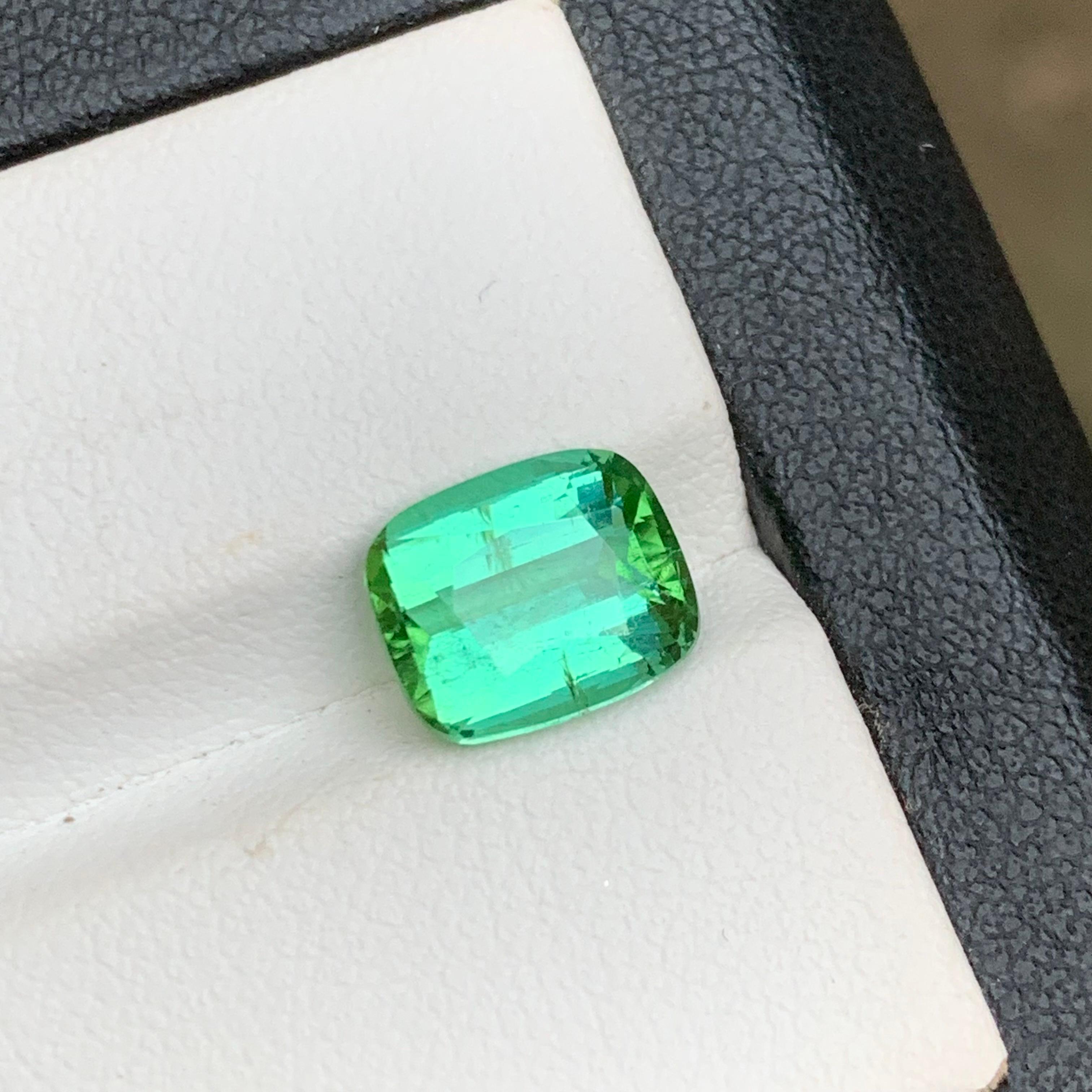 Bluish Mint Green Natural Tourmaline Ring Gemstone 2.90 Ct Cushion Cut-Jewelry For Sale 1