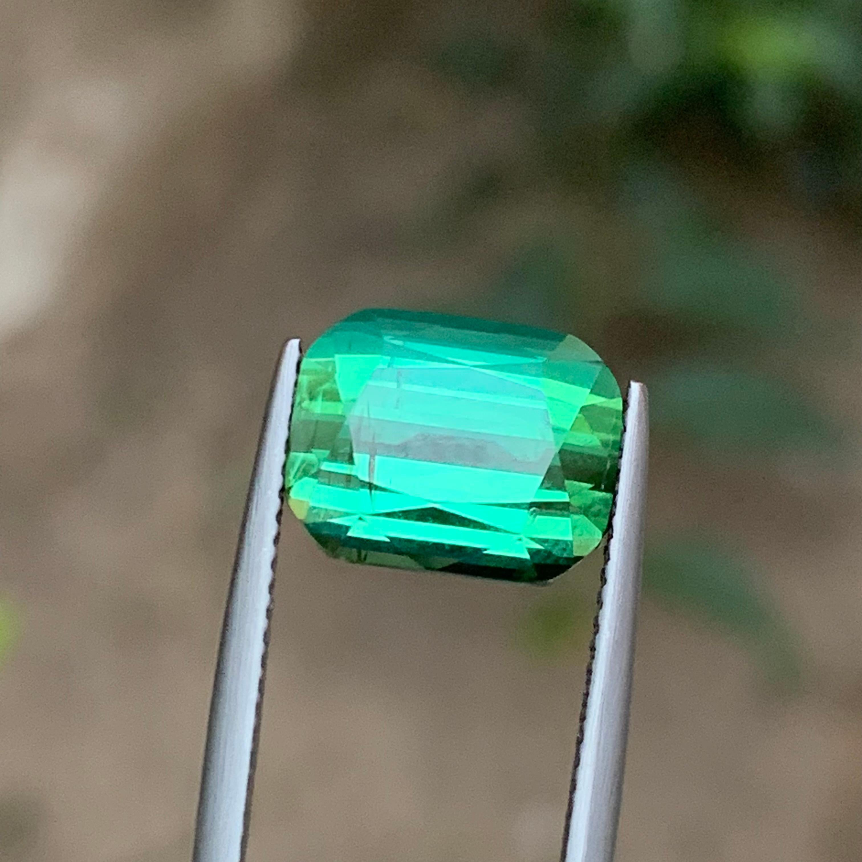 Bluish Minty Green Natural Tourmaline Ring Loose Gemstone 7.60 Ct Cushion Cut For Sale 7