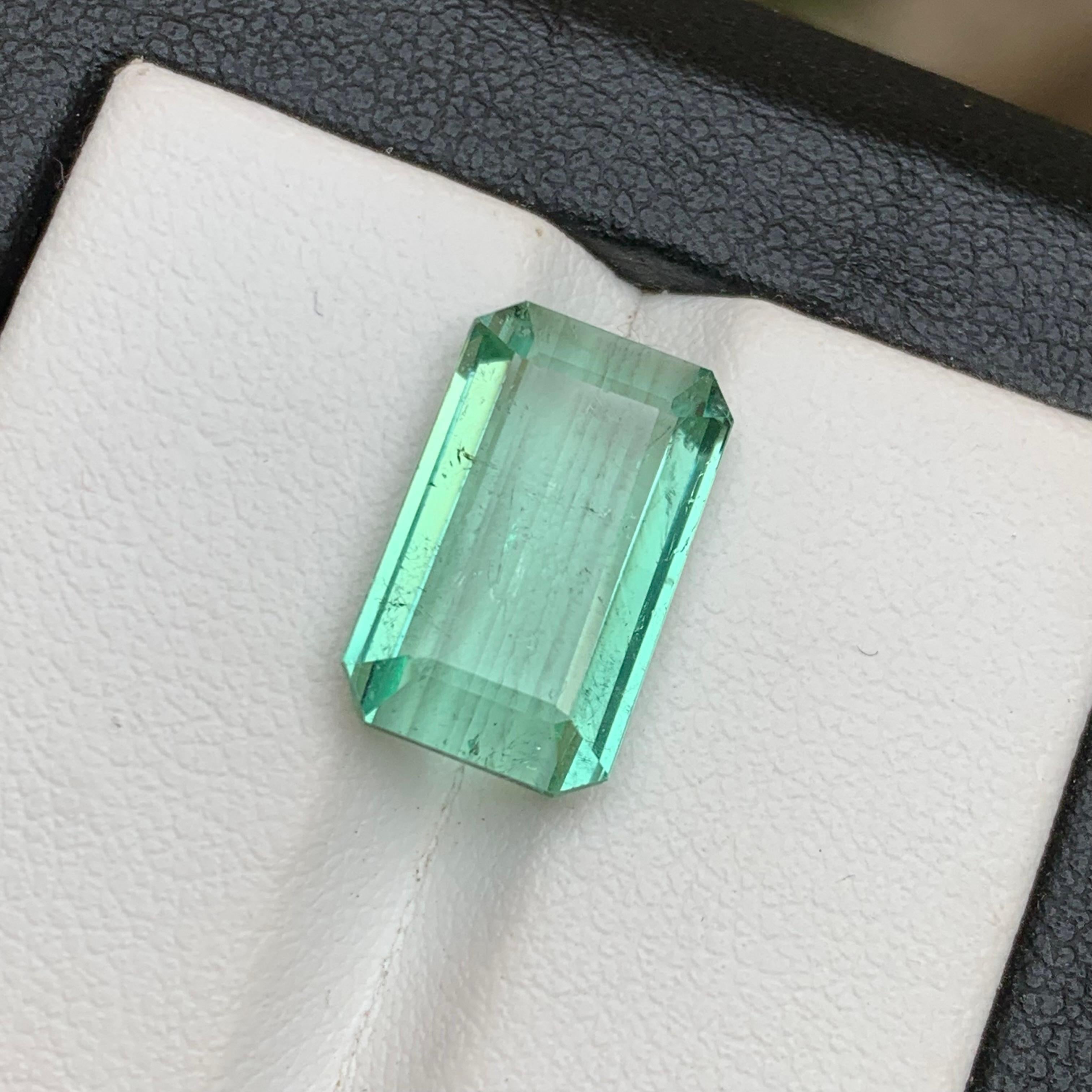 Emerald Cut Bluish Neon Green Natural Tourmaline Ring, Pendant Loose Gemstone 6.95 Ct-Jewel For Sale