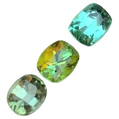Bluish, Olive & Pale Green Natural Tourmaline Loose Gemstones 1.95Ct Cushion Cut