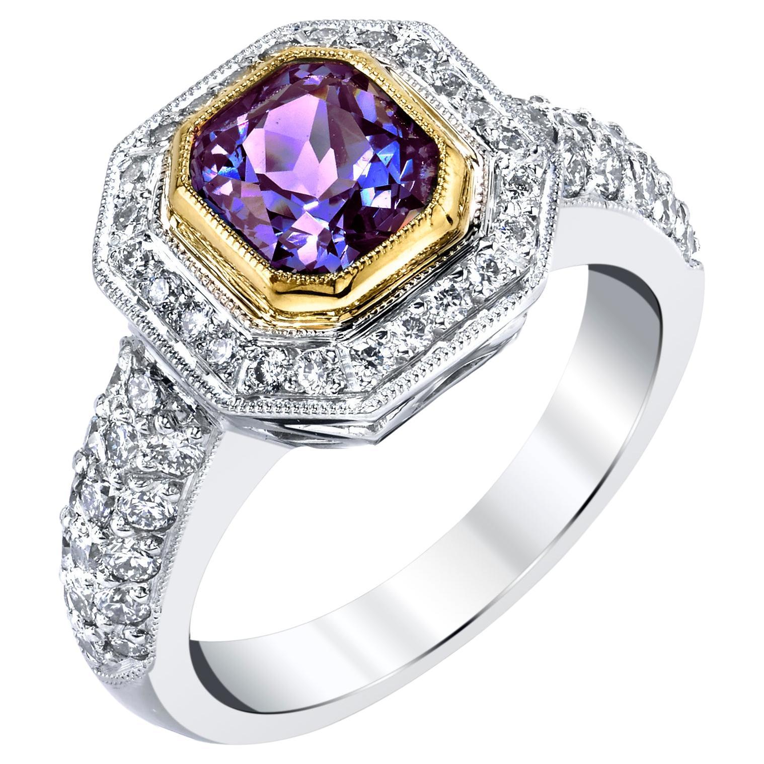 Bluish Purple Spinel and Diamond Cocktail Ring in 18k White and Yellow Gold For Sale