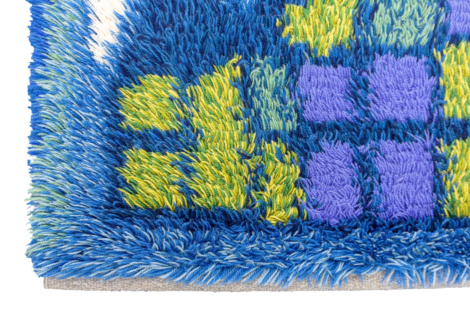 Tapis Rya à motifs abstraits suédois Abat-jour bleu, 1950-1970 Bon état - En vente à Ferrara, IT