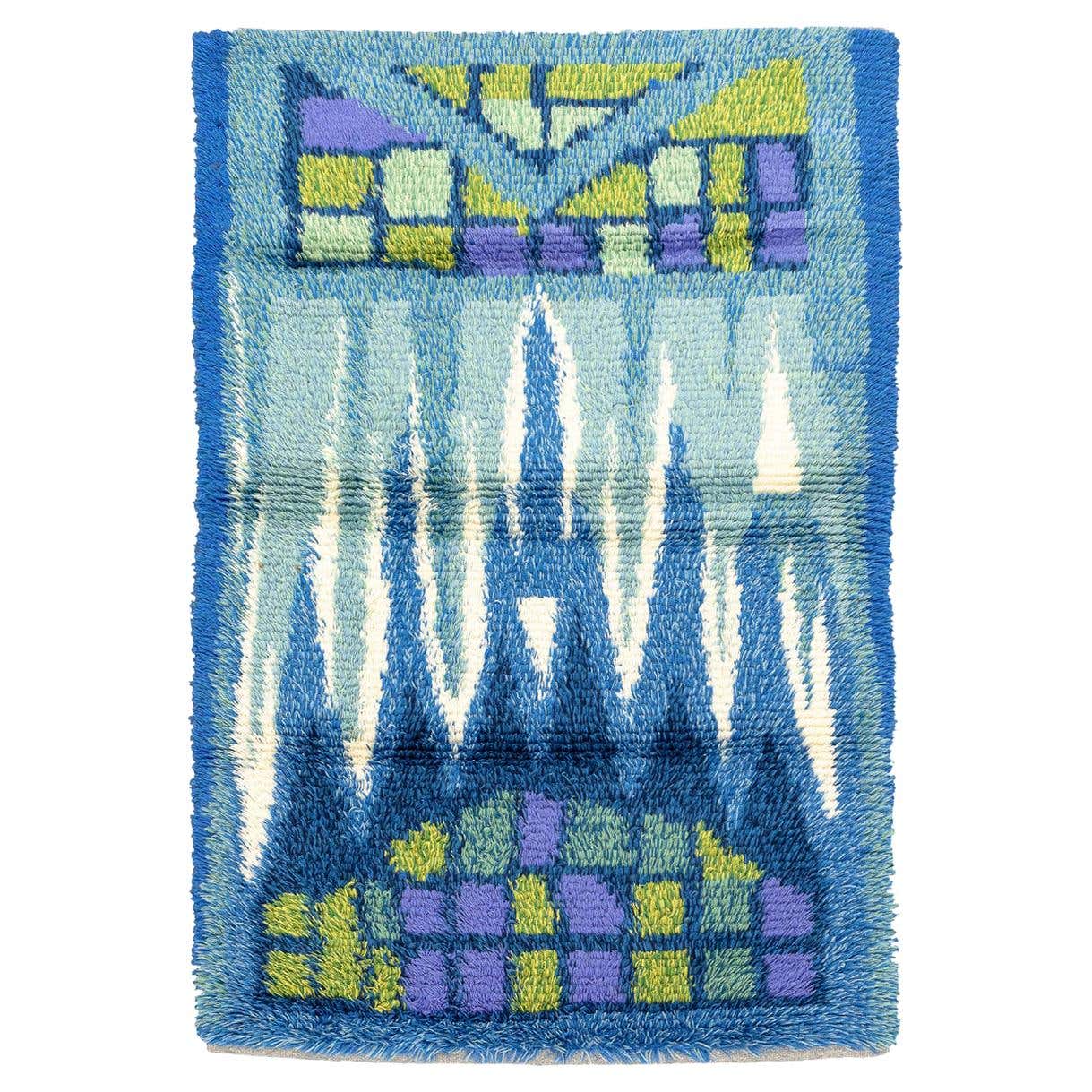 Bluish Vintage Swedish Wool Rya Rug, 1950-1970 For Sale at 1stDibs