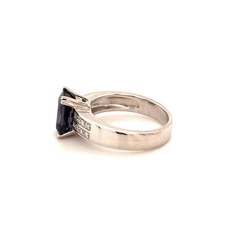 Modern Bluish-Violet Colored Spinel and Diamond Ring in 18 Karat Gold