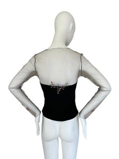 BLUMARINE 1999 Vintage Sheer Cardigan floral and bow ribbon detail on sleeves