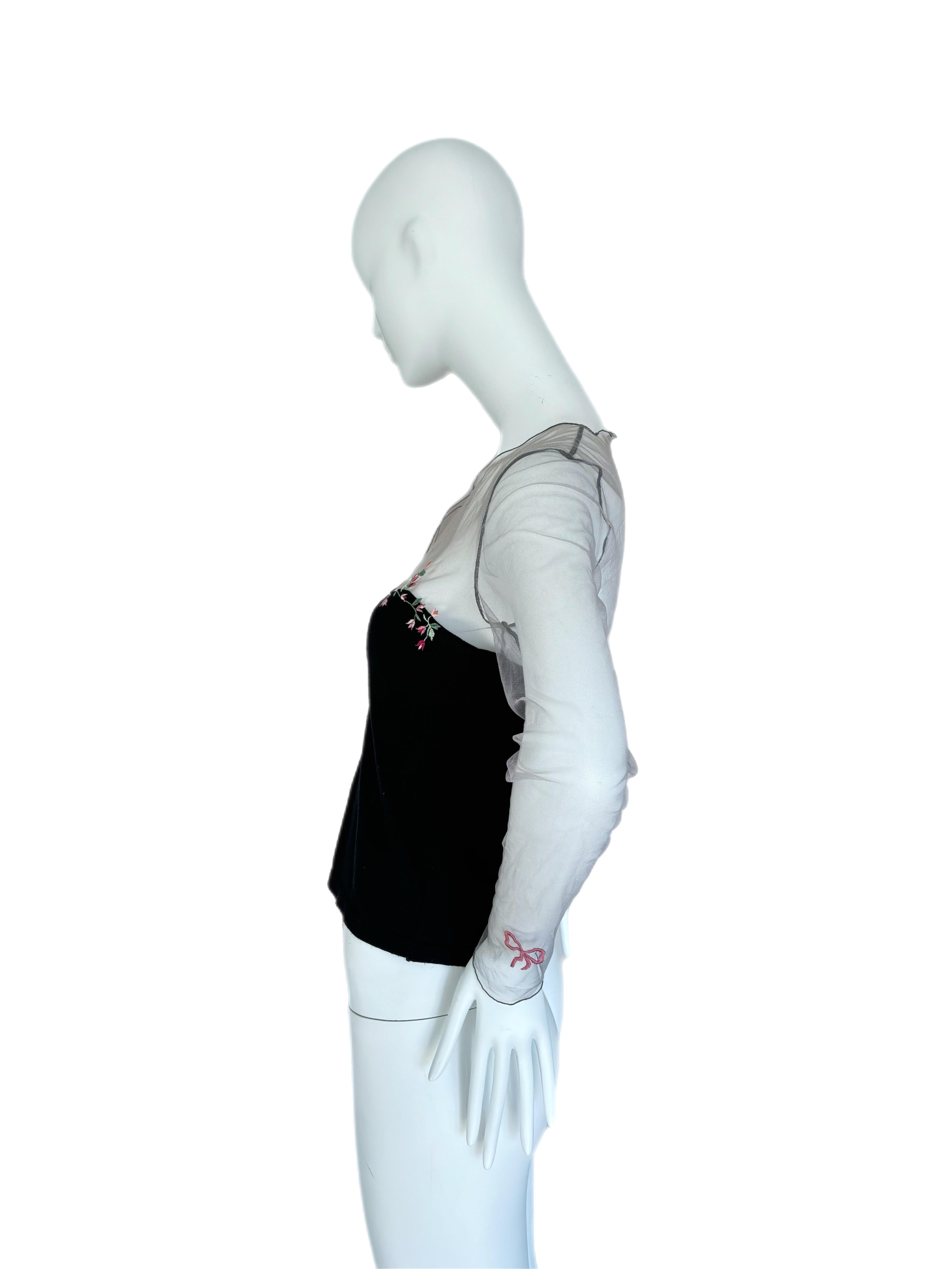 Gray BLUMARINE 1999 Vintage Sheer Cardigan floral and bow ribbon detail on sleeves For Sale