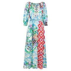 Blumarine 2000s Multicolour Silk Printed Embellished Embroidered Maxi Dress