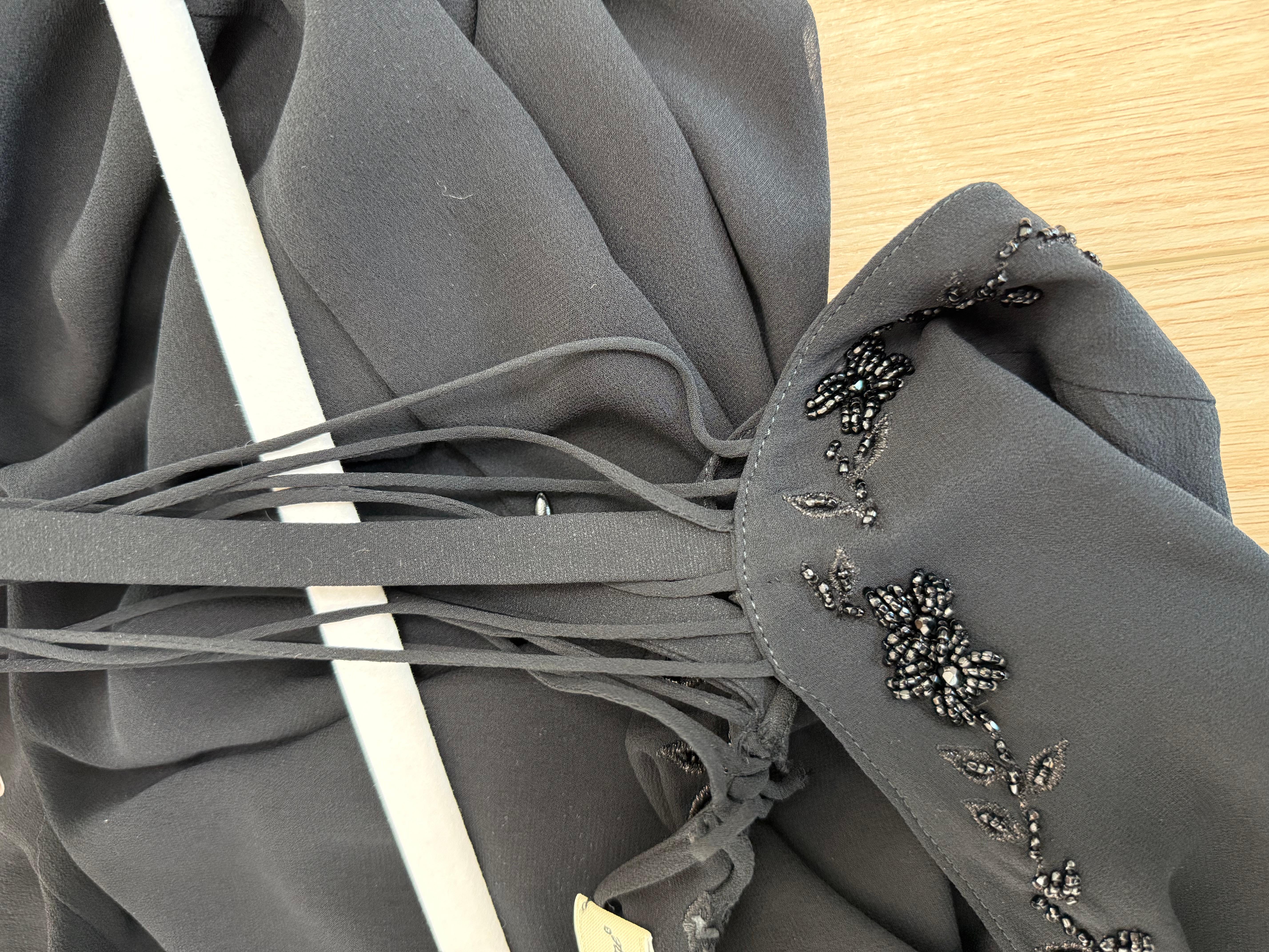 BLUMARINE 2003 Vintage Runway Black Silk Gown Maxi Dress Bead Embellished For Sale 7