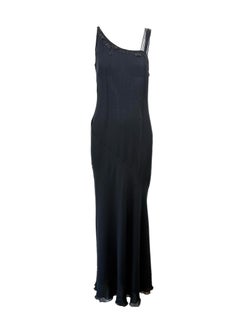 BLUMARINE 2003 Vintage Runway Black Silk Gown Maxi Dress Bead Embellished