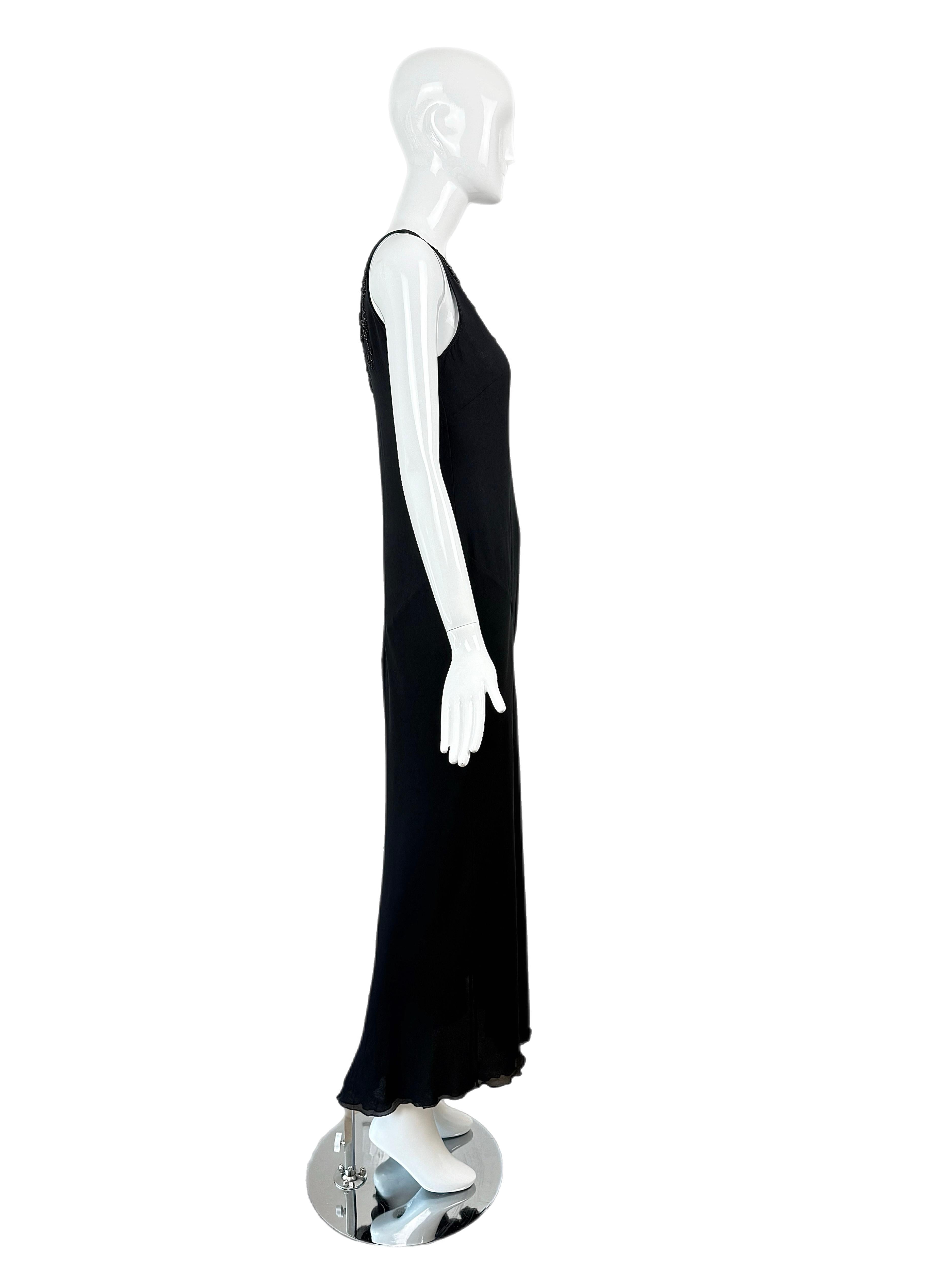 BLUMARINE 2003 Vintage Runway Black Silk Gown Maxi Dress Bead Embellished For Sale 4