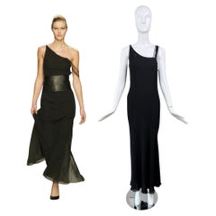 BLUMARINE 2003 Vintage Runway Black Silk Gown Maxi Dress Bead Embellished