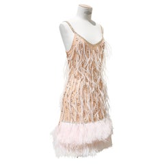Blumarine 2008 pink peach silk sequin ostrich feather wedding mini gown dress