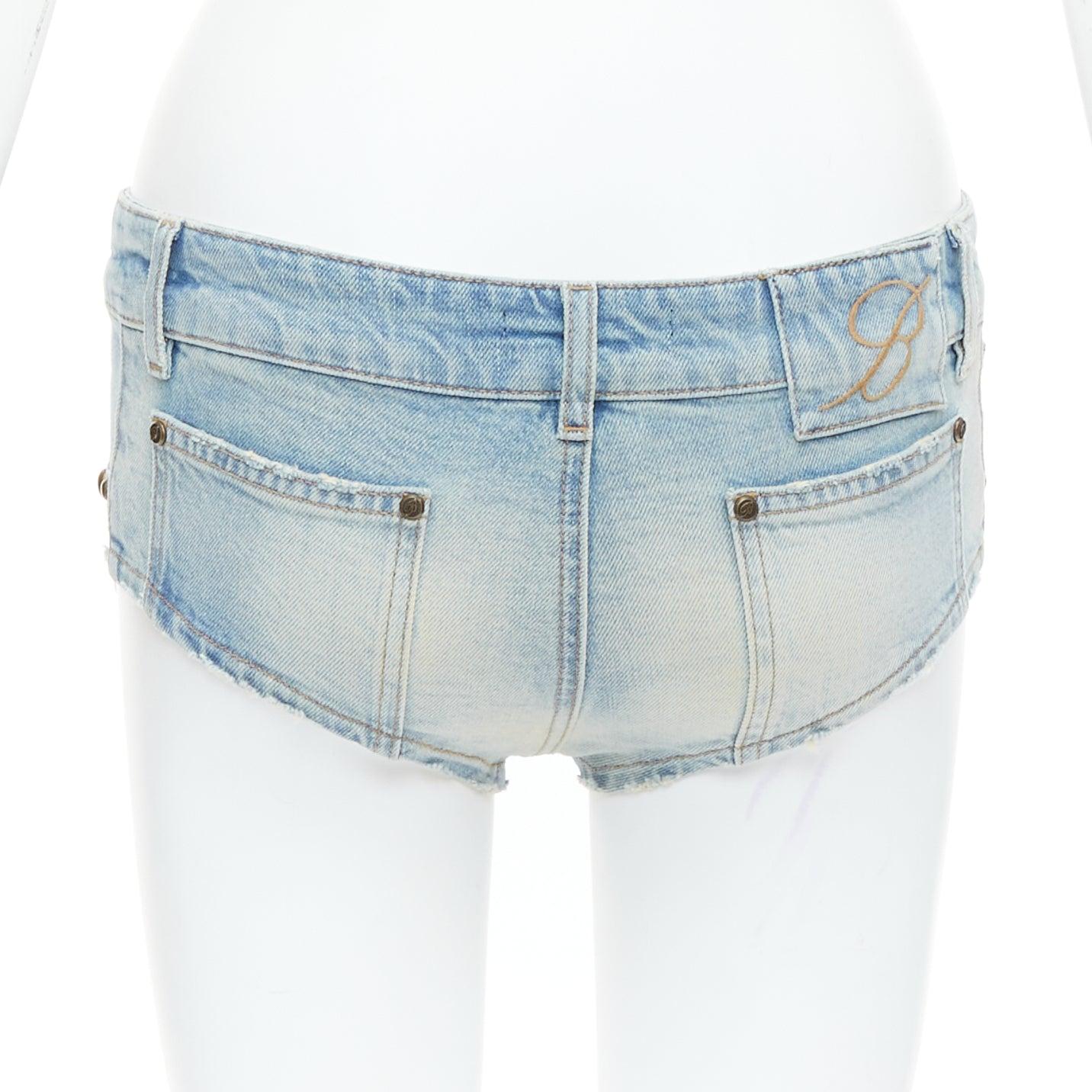 Women's BLUMARINE 2024 blue washed bronze studded high cut panty shorts IT38 XS For Sale