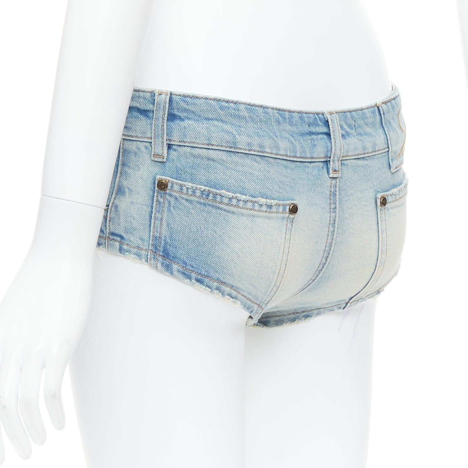 BLUMARINE 2024 blue washed bronze studded high cut panty shorts IT38 XS For Sale 1