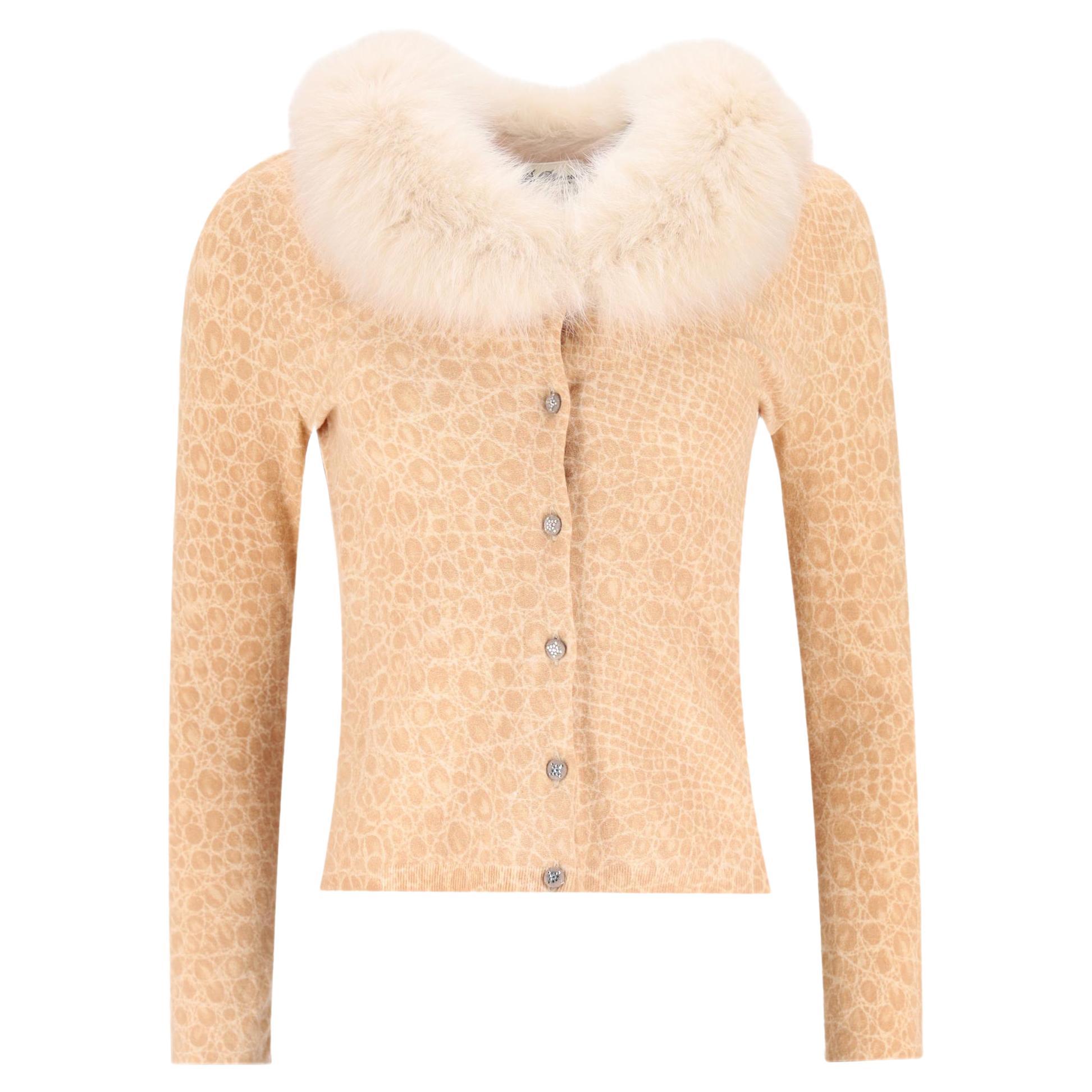 Blumarine - Cardigan con stampa animale e bordo in pelliccia in vendita