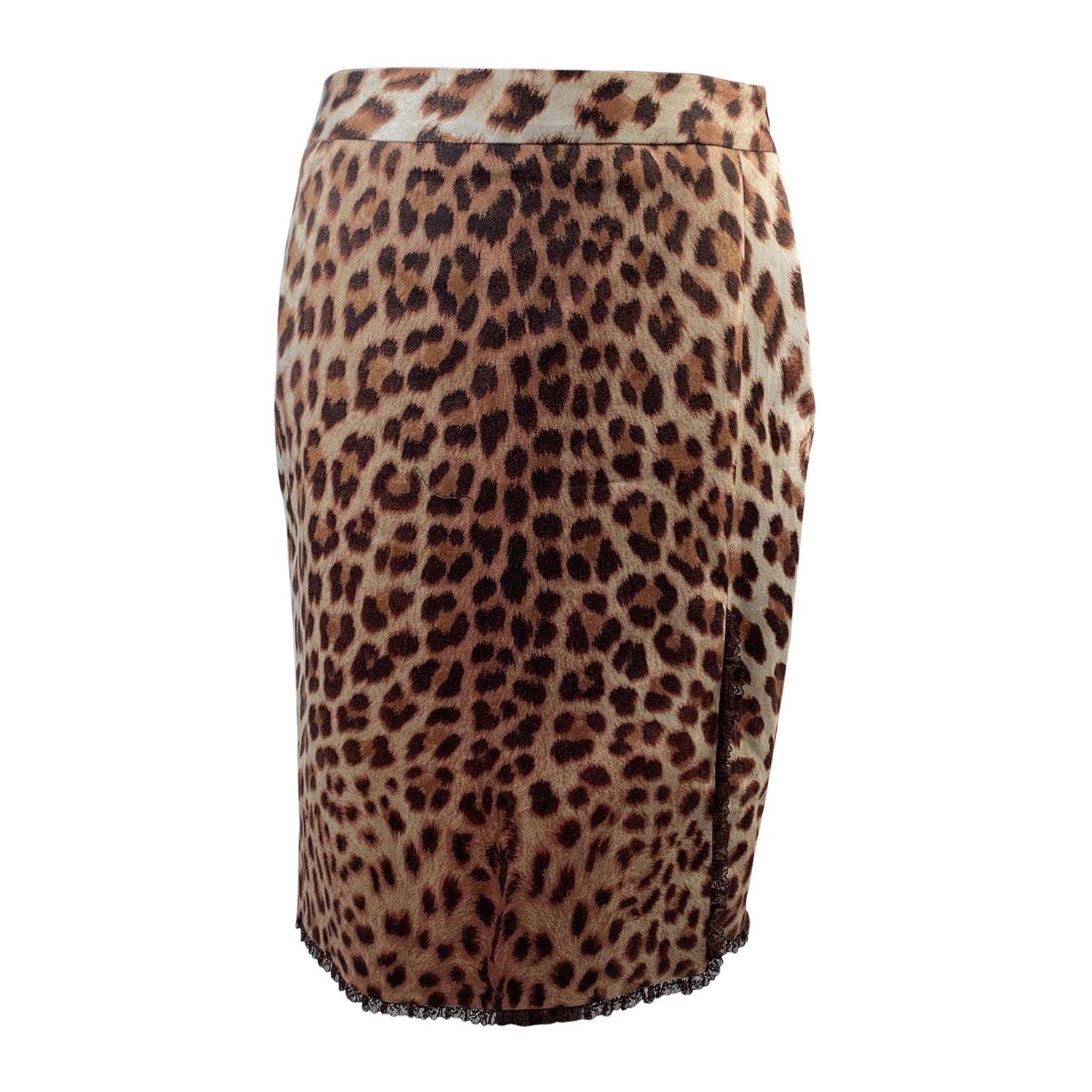 Blumarine Animalier Leopard Print Pencil Skirt Size 42