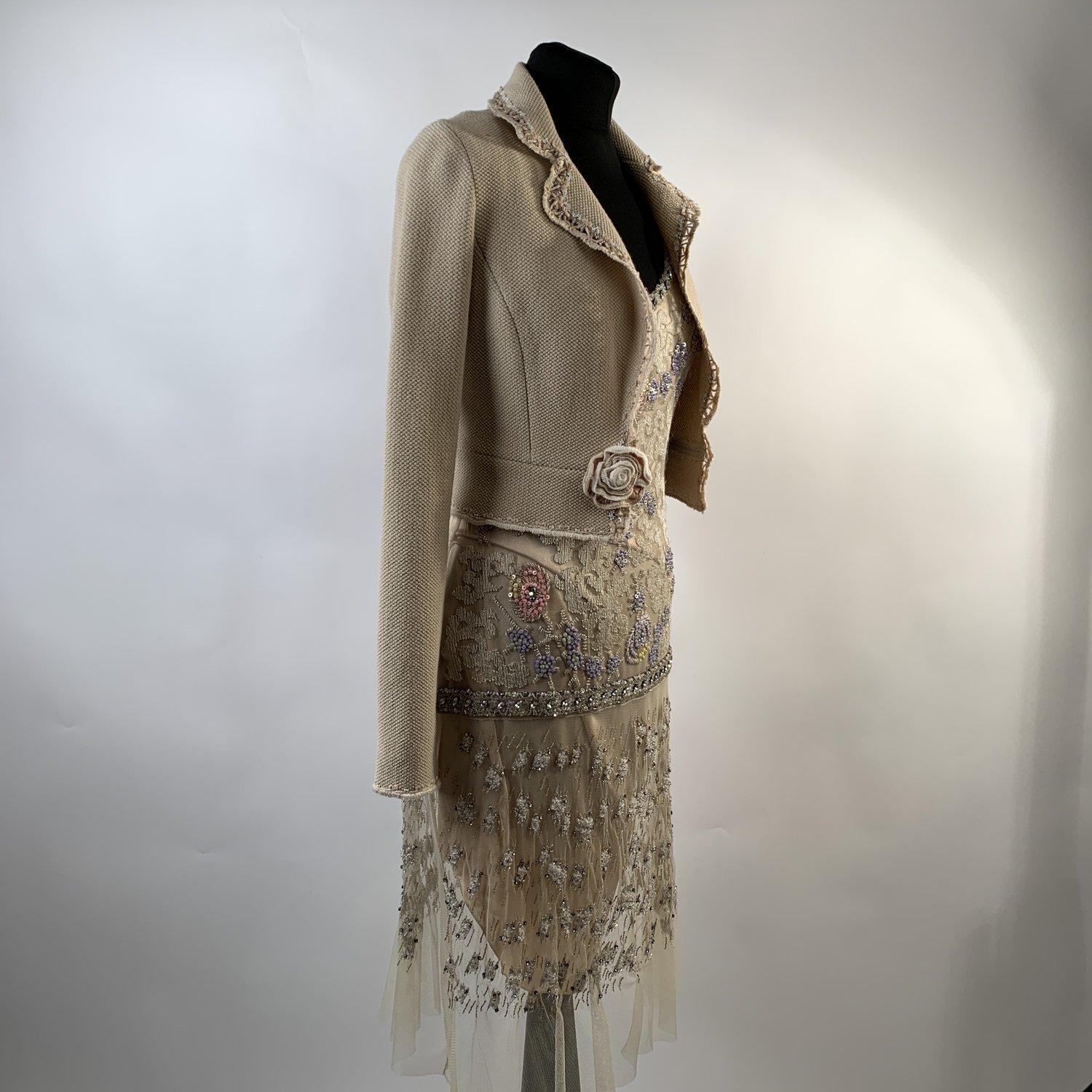 MATERIAL: Mesh, Silky Faabric COLOR: Beige MODEL: Dress set GENDER: Women SIZE: Extra-Small Condition A :EXCELLENT CONDITION - Used once or twice. Looks mint. Imperceptible signs of wear may be present due to storage - a couple of snags due to