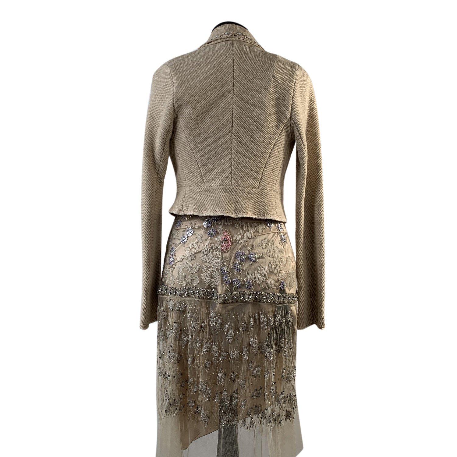 Women's Blumarine Beige Beaded Midi Embellished Dress Set with Jacket