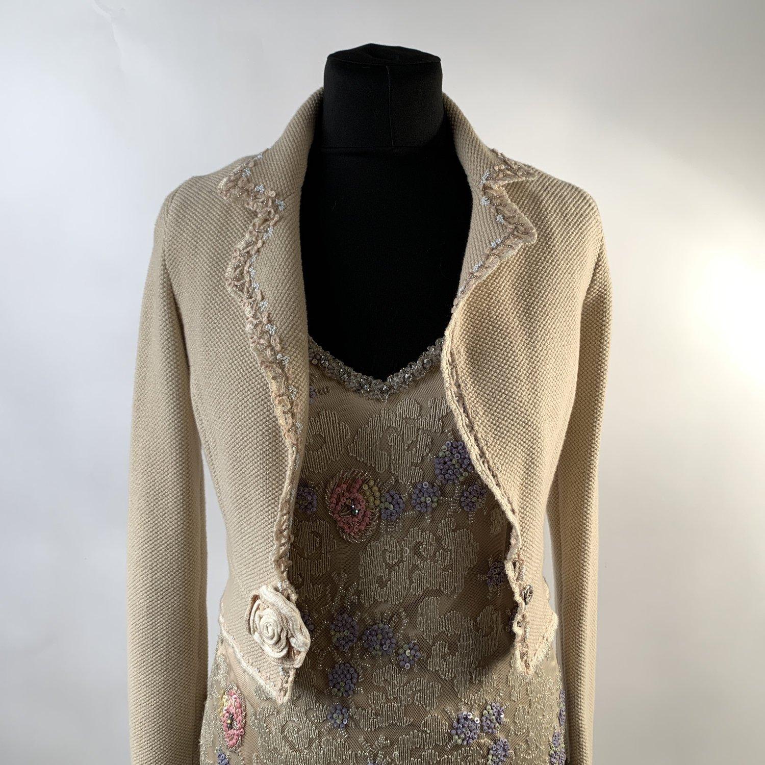 Blumarine Beige Beaded Midi Embellished Dress Set with Jacket 4