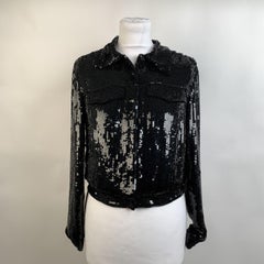Blumarine Giacca nera con paillettes stile jeans taglia S