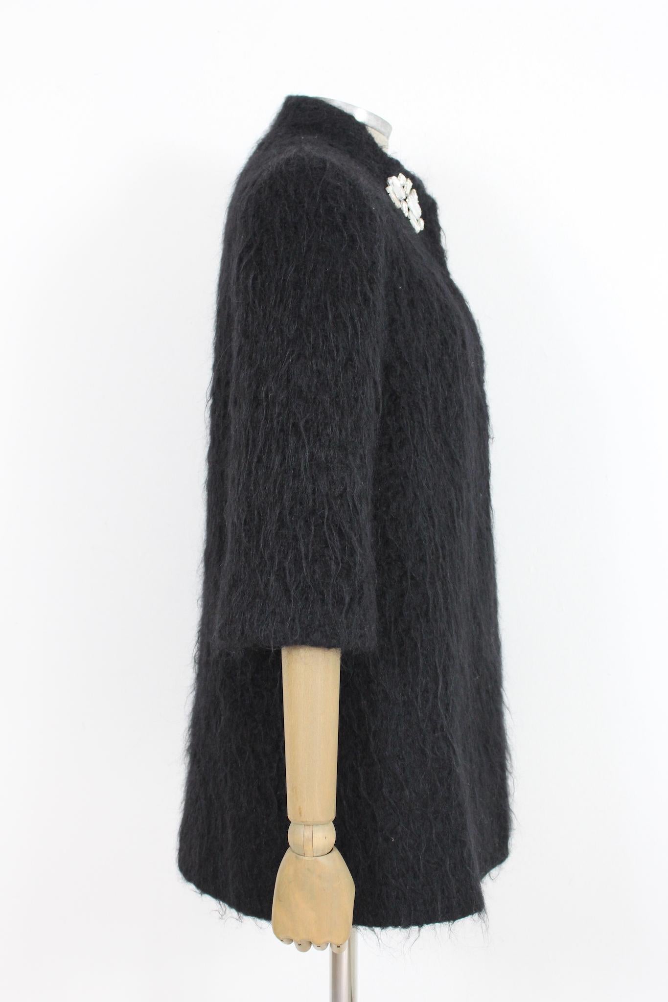 Blumarine Black Alpaca Wool Evening Coat In Excellent Condition In Brindisi, Bt