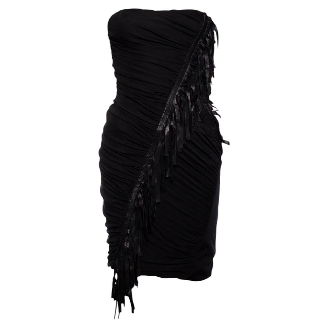Blumarine, black corset dress with fringes